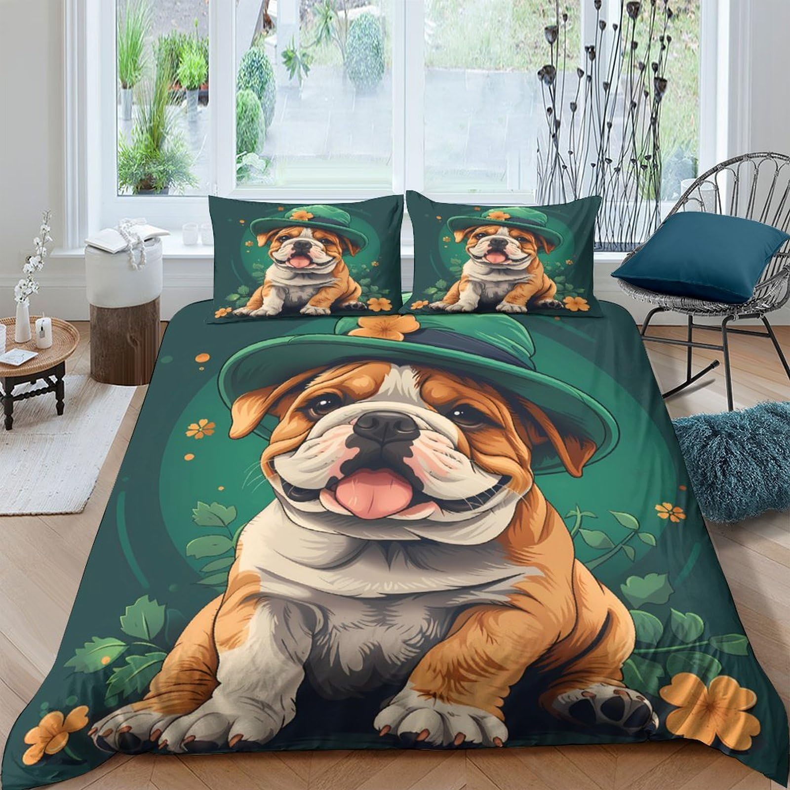 Ctjqhvkz Style-3 3D Printed Bulldog Hat Fitted Sheet Microfiber Soft Breathable Dog Paw Bed Cover For Bedroom Guest Room Decor Single（135X200cm）