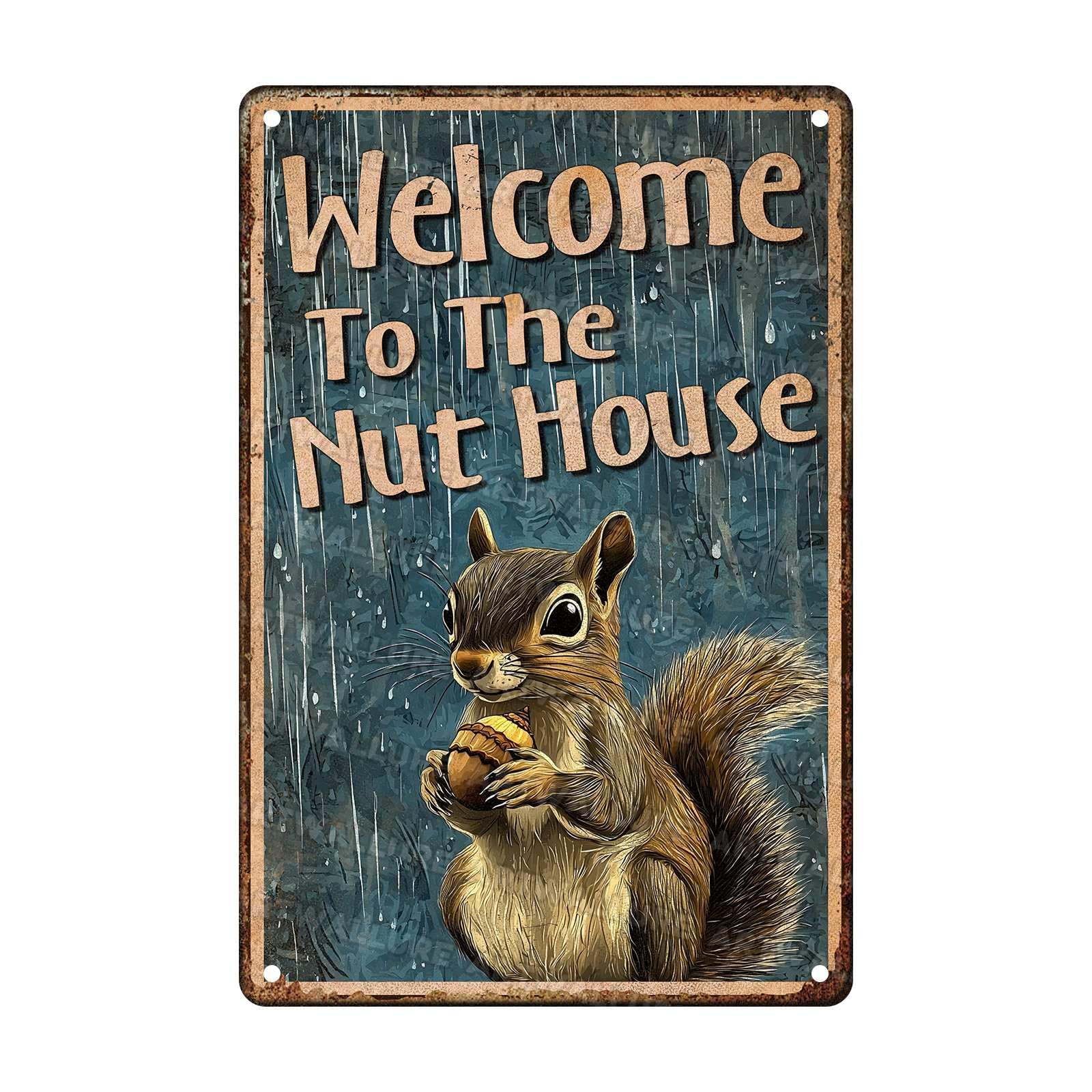 Squirrels Funny Vintage Tin Sign Welcome To The Nut House Metal Tin Sign for Garage Wall Decoration 8x12Inch