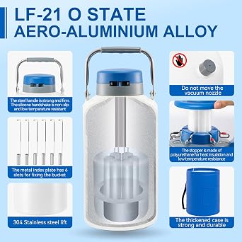 CXRCY 3L Aluminum Alloy Cryogenic Container Liquid Nitrogen (LN2) Dewar, Tank Dewar with 6 Canisters & Carry Bag, Durable, Lnsulation & Vacuum Design can Safely Store Liquid Nitrogen