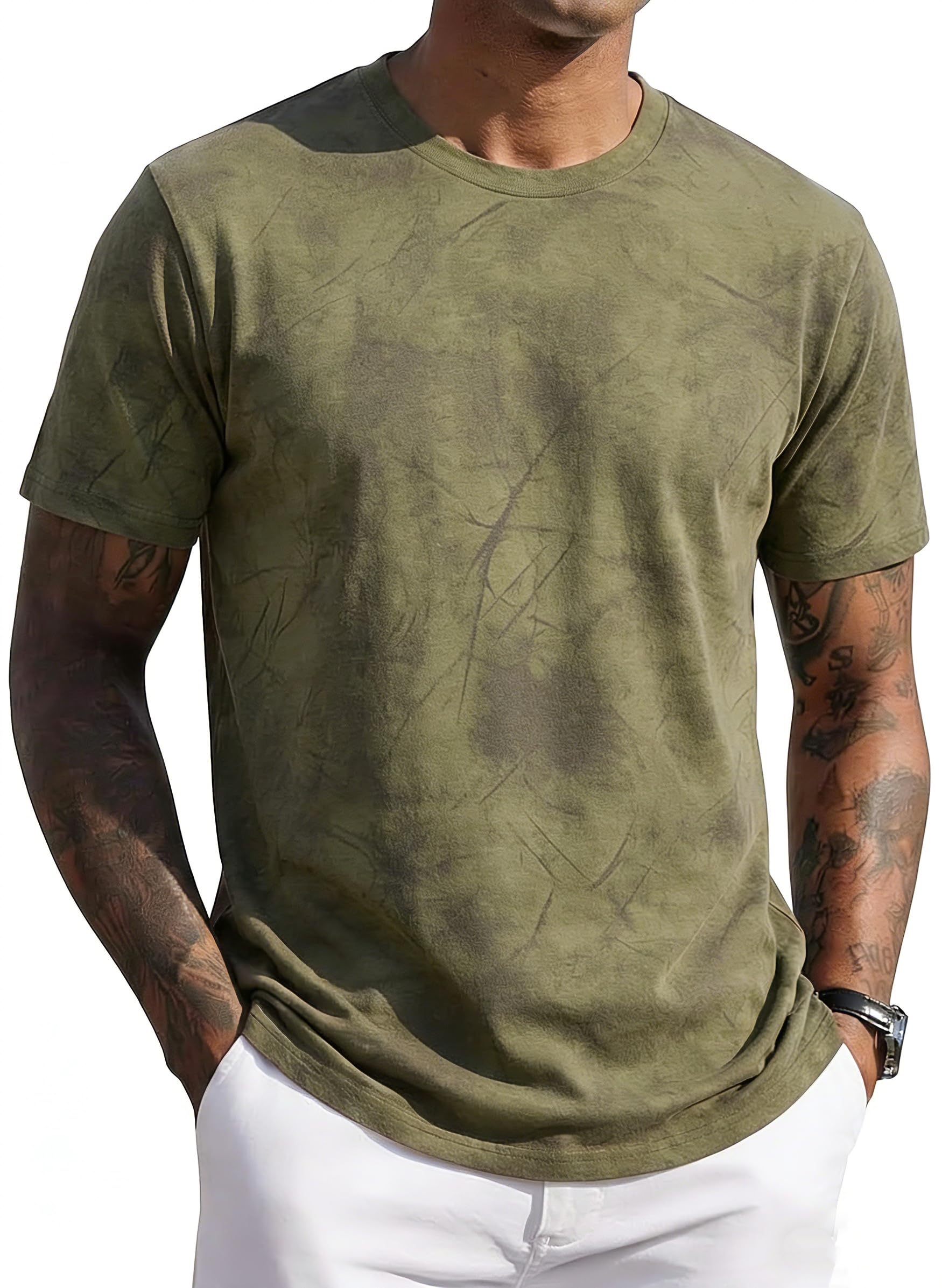 JEEGAL Herren T-Shirt Rundhals, 95% Baumwolle 5% Elasthan, Regular Fit Kurzarm Shirt mit Print, bequemes Männer Basic Shirt für Alltag Freizeit Sommer