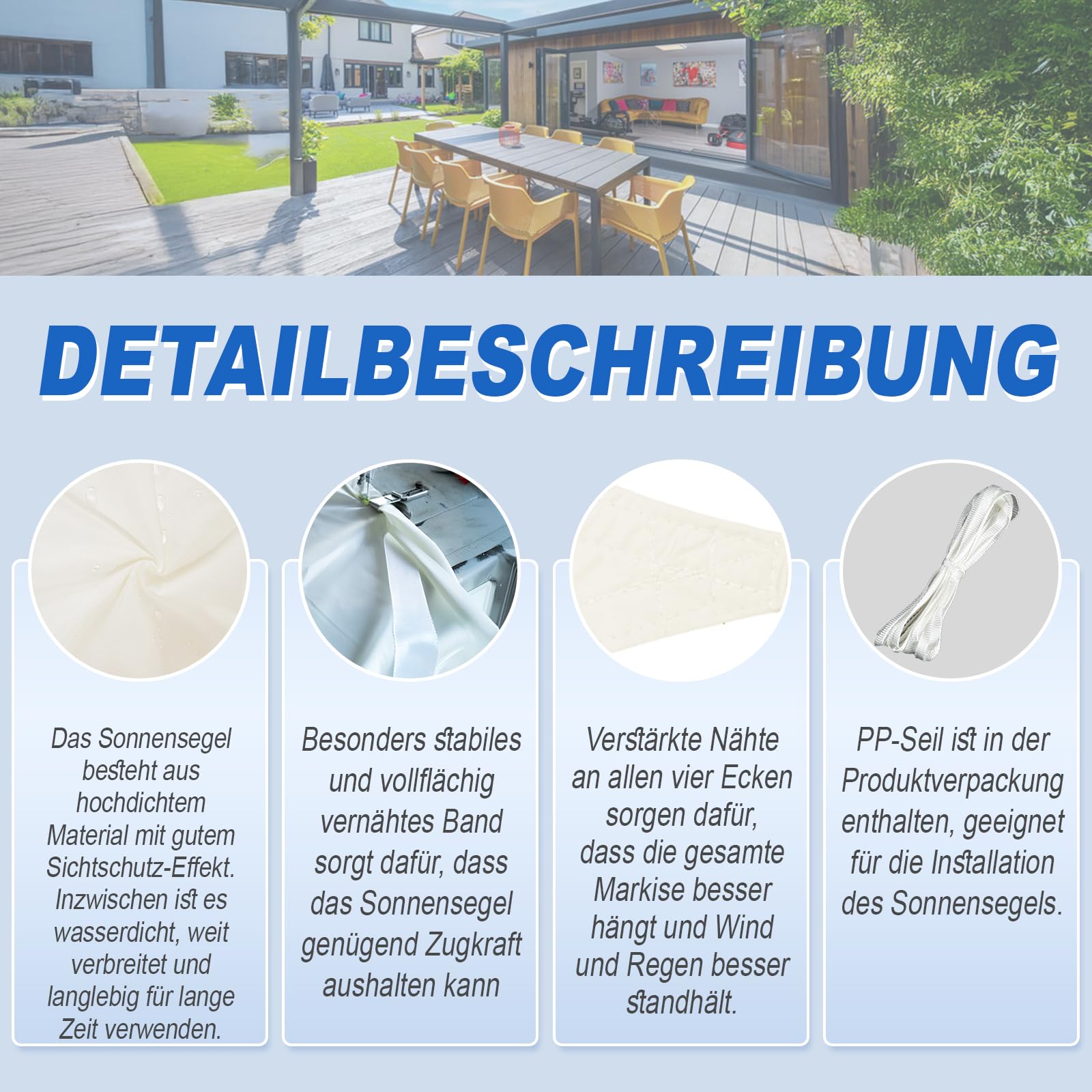 Sunnylaxx 3x4m Sonnensegel Rechteckig, Wasserdicht Sonnenschutz Sunsegel Color Creme, 95% UV-Schu... Ansicht 4
