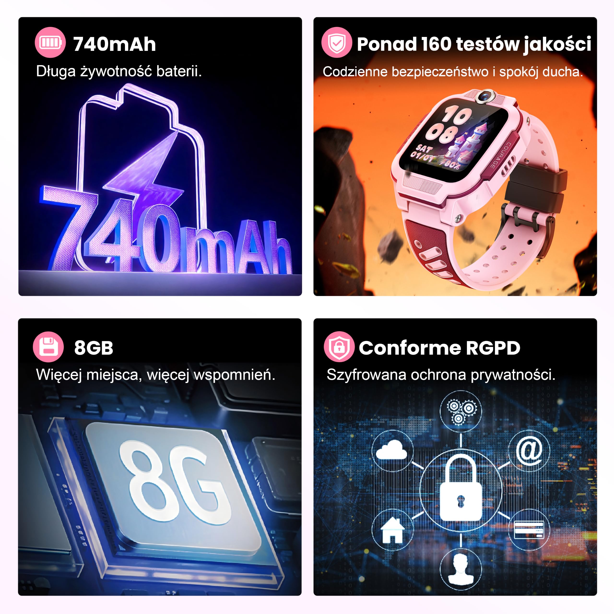 imoo Z3 Smartwatch 4G z GPS i kartą SIM, rozmowy wideo, WiFi, SOS, wodoszczelność IP68, zegarek do telefonu dla dziewcząt i chłopców (różowy-Z3, imoo Z3)