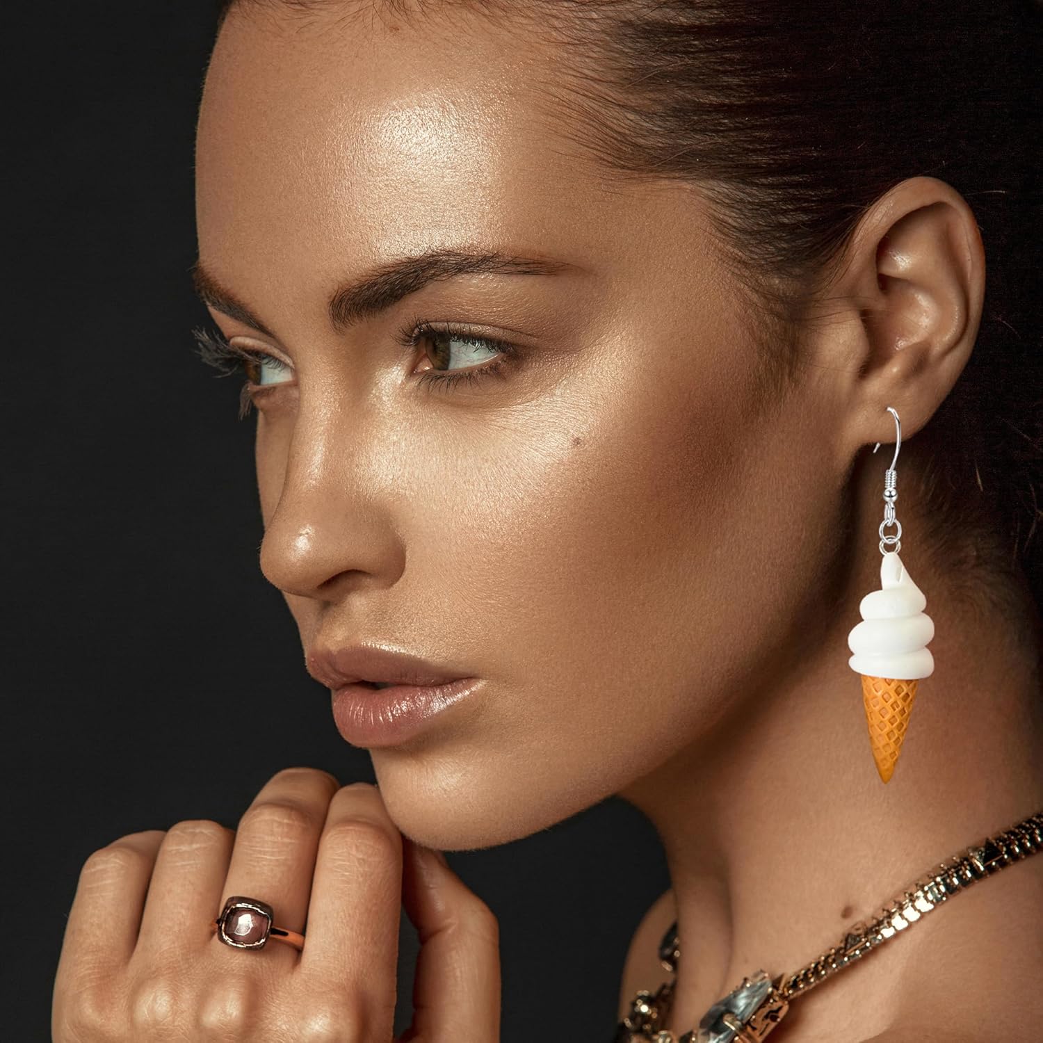 Unique 3D Chocolate Ice Cream Cones Earrings for Women Sweet Cute Simulated Ice Cream Dangle Drop Earrings Summer Jewelry - Image 4