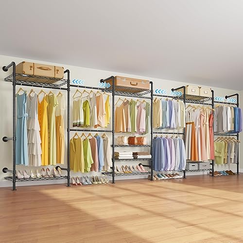 Timate F6 - Perchero para colgar en la pared, sistema de armario de tubería industrial expandible, perchero colgante resistente, organizador de