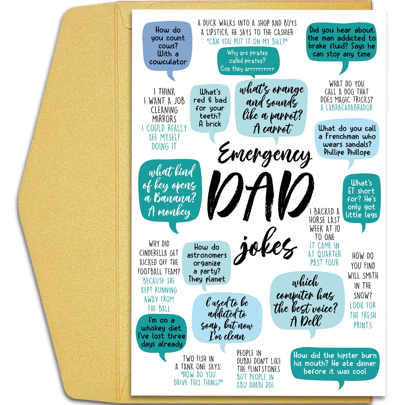 Qiliji Funny Dad Birthday Card, Humorous Birthday Card for Dads, Emergency Dad Jokes Cards, Fathers Day Cards Gifts from Son Daughter Kids