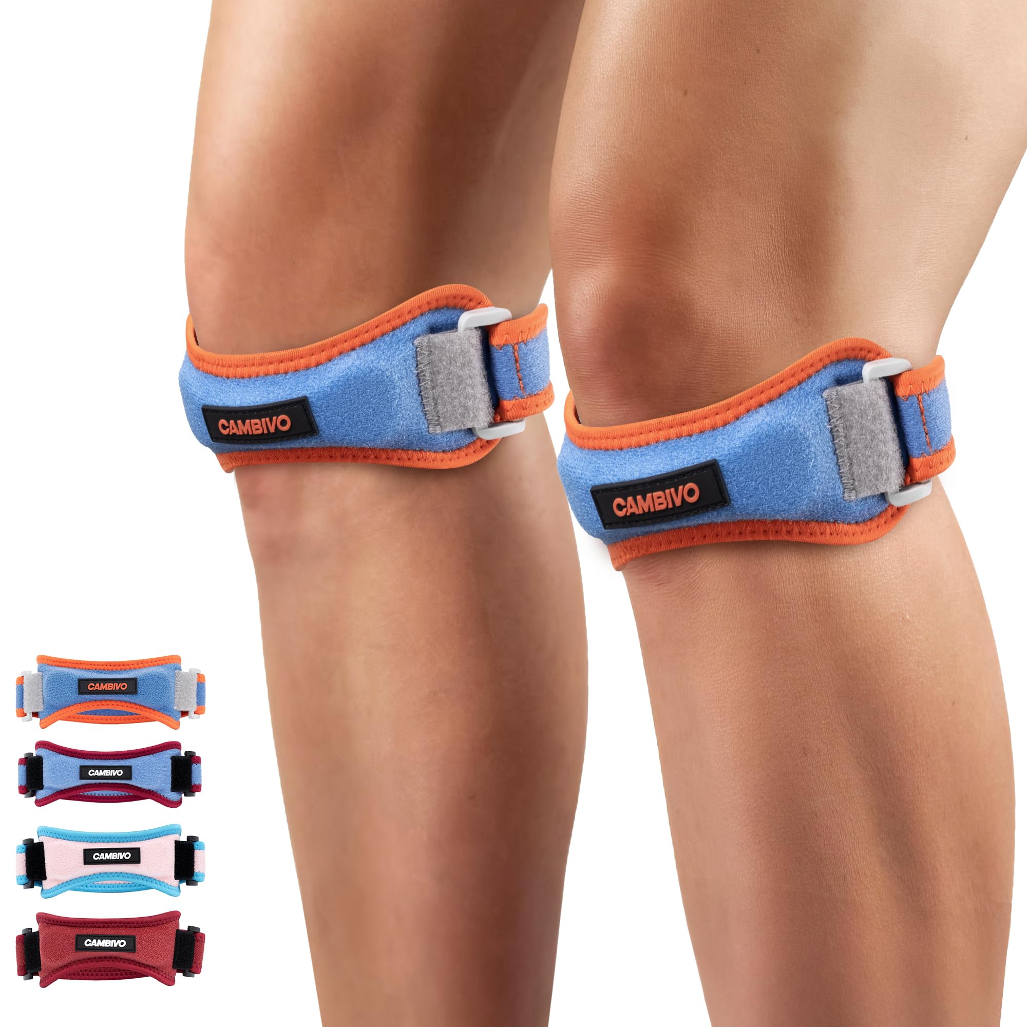 CAMBIVO 2 Pack Patella Tendon Knee Strap for Meniscus Tear & Osgood Schlatters Relief - Adjustable Knee Support for Running Stability, Jumper's Knee, Hiking & Gym Squats