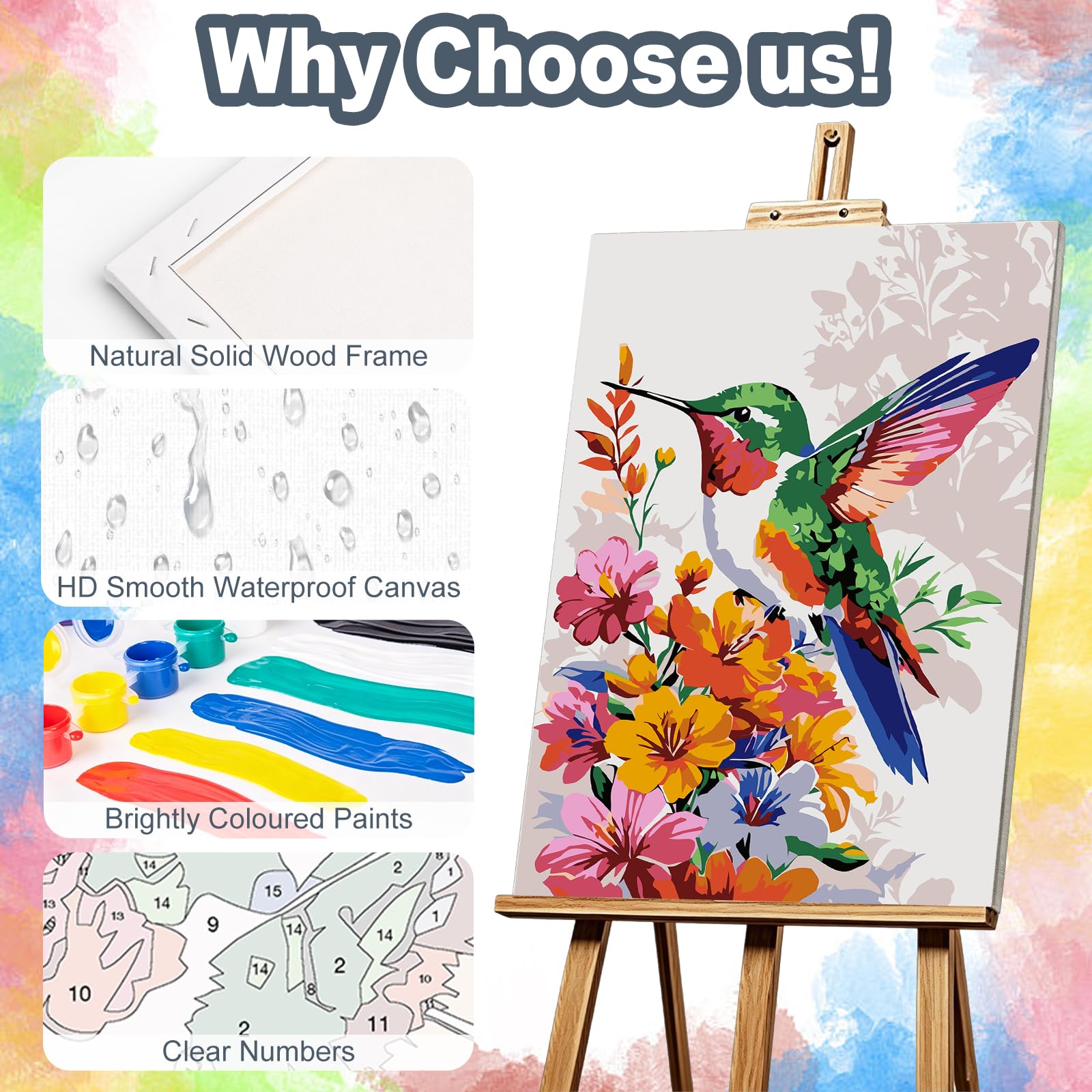Hummingbird Paint by Numbers for Adults with Frame Beginner 8x12 inch, Frame-OP-UK03 - Image 4