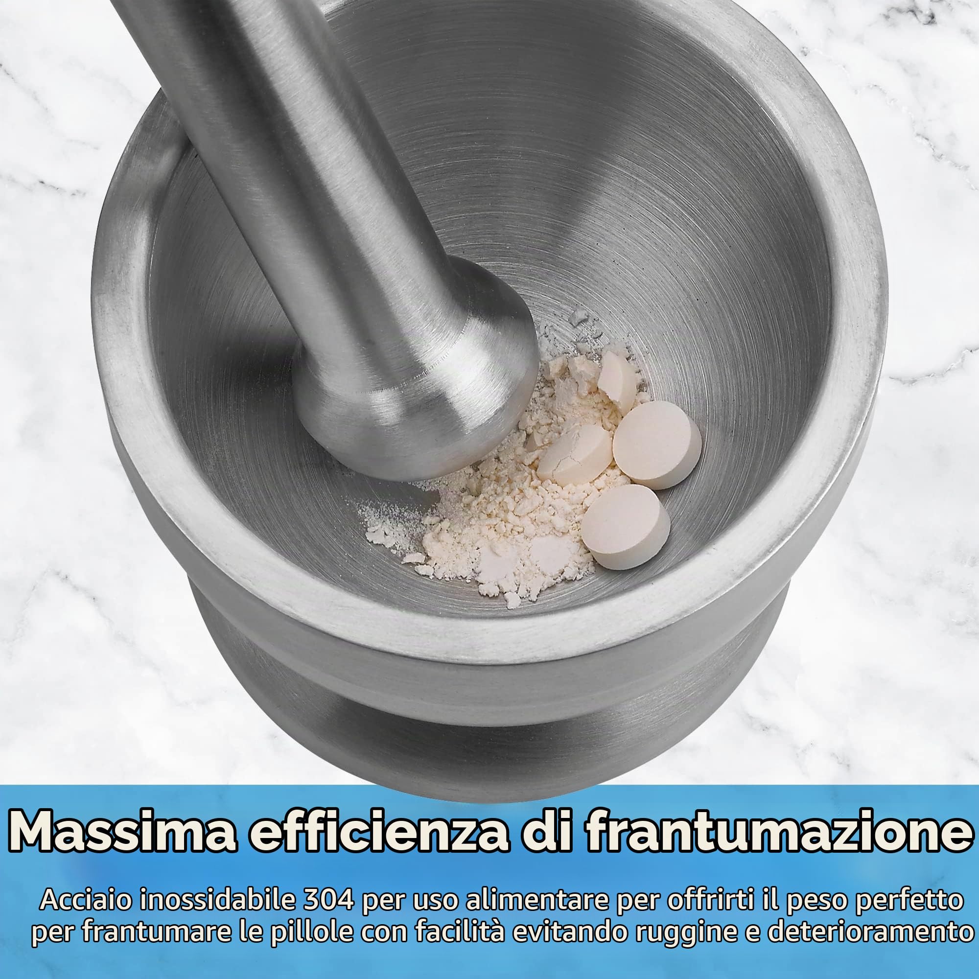 Pillola frantoio - 304 Food Grade in acciaio inossidabile malta e pestello medicina macinatore Set - antiscivolo Splitter per schiacciare facilmente medicina per adulti, cani, animali domestici.