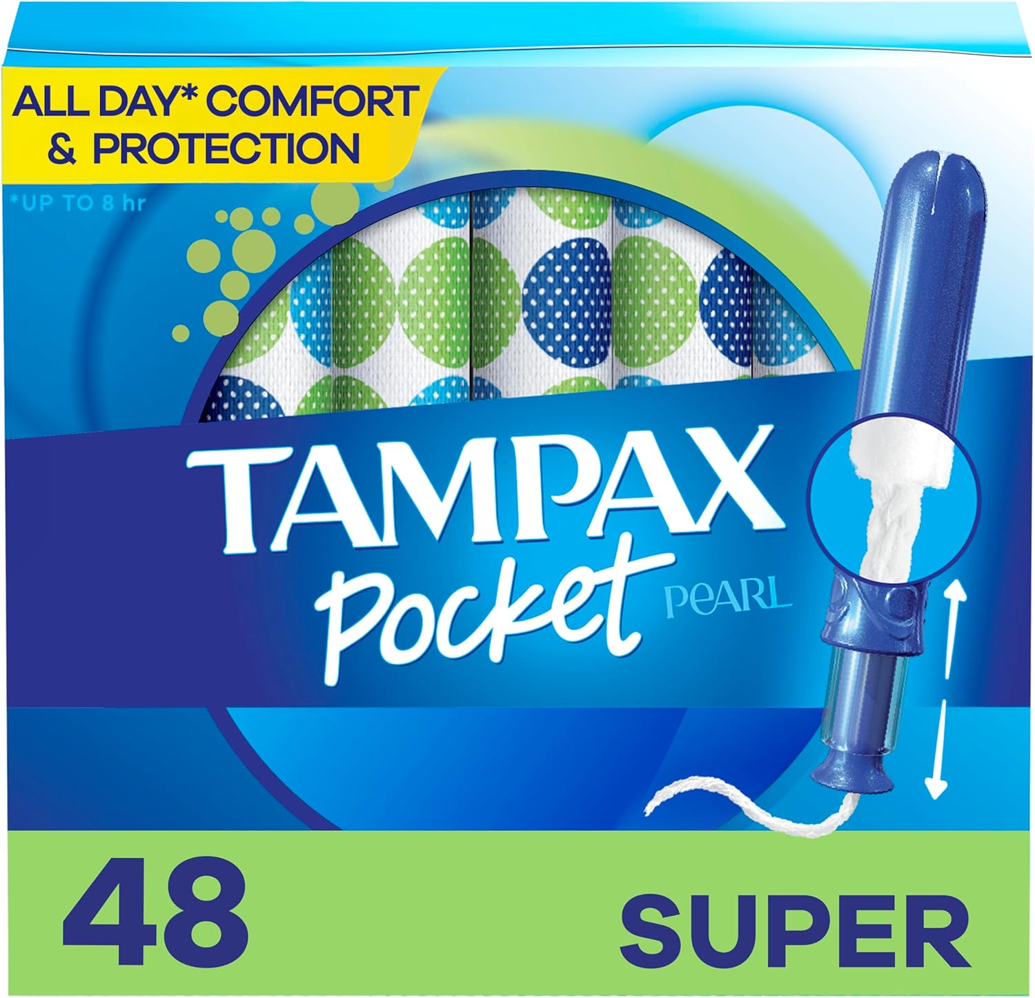 Tampax Pocket Pearl Tampons, with LeakGuard Braid, Super Absorbency, Unscented, 16 Count x 3 Packs (48 Count Total)
