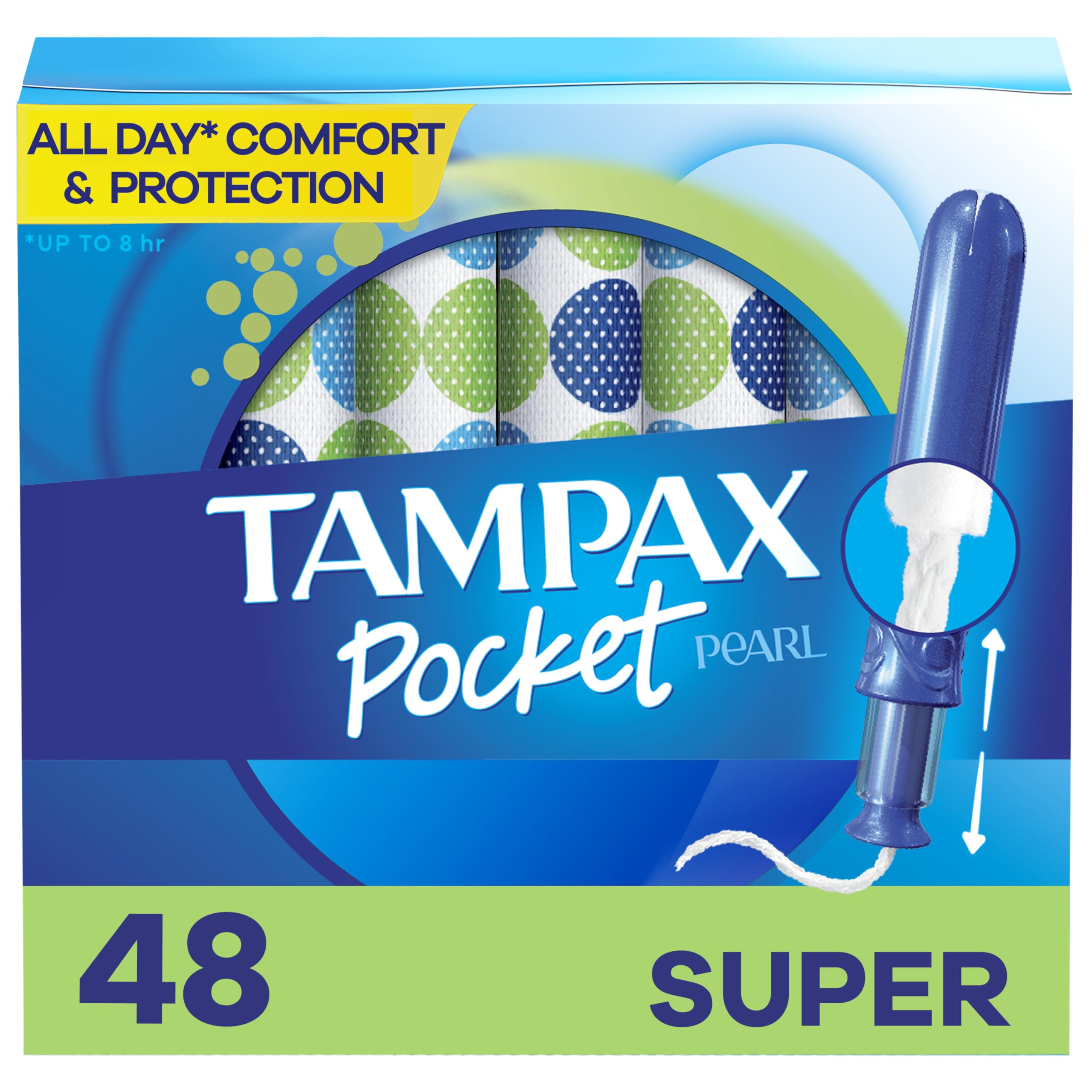 Tampax Pocket Pearl Tampons, with LeakGuard Braid, Super Absorbency, Unscented, 16 Count x 3 Packs (48 Count Total) 16 Count (Pack of 3)