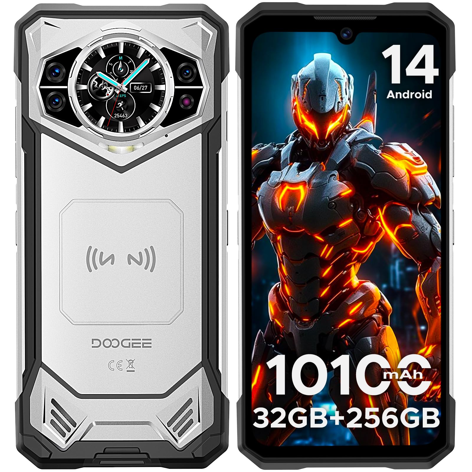 DOOGEE S200 5G Rugged Smartphone 32 GB+256 GB,10100 mAh,1.32" Rear Display, Dimensity 7050 Octa Core,100 MP+20 MP+2 MP,6.72”FHD 120 Hz, Android 14,Fingerprint ID/Face Unlock/NFC/WiFi6/GPS Argento