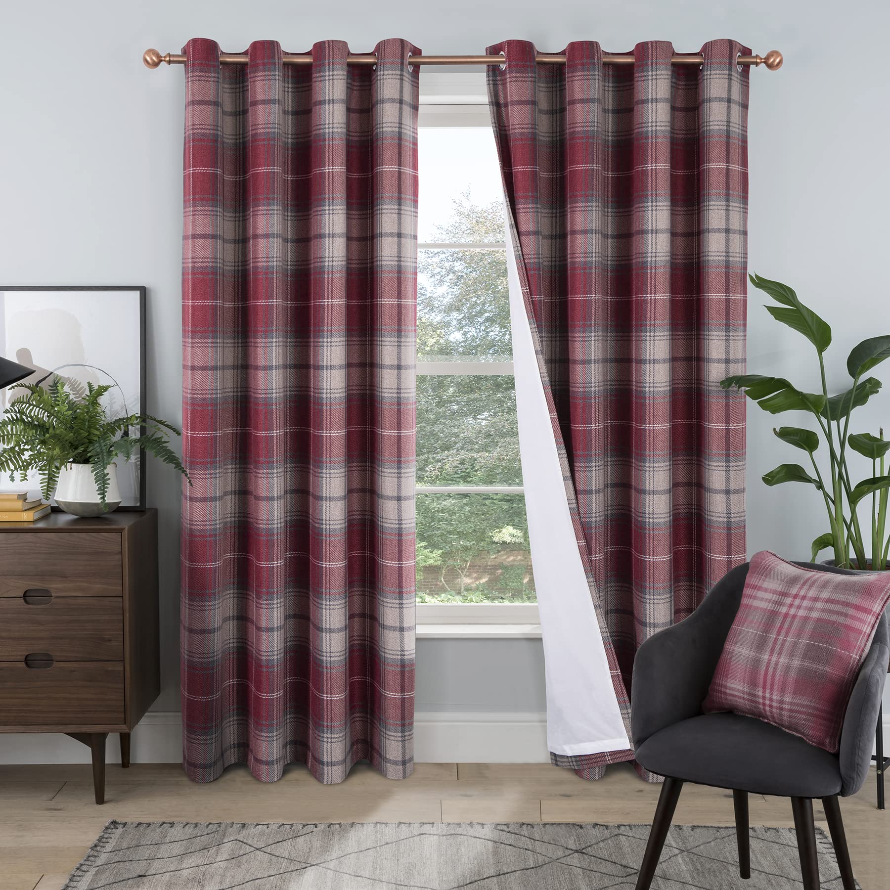 always4u Fashion Plaid Curtains for Bedroom Farmhouse Window Drapes for Living Room Room Darkening Fully Lined Grommet Curtains 46" x 54" 2 Panels Red