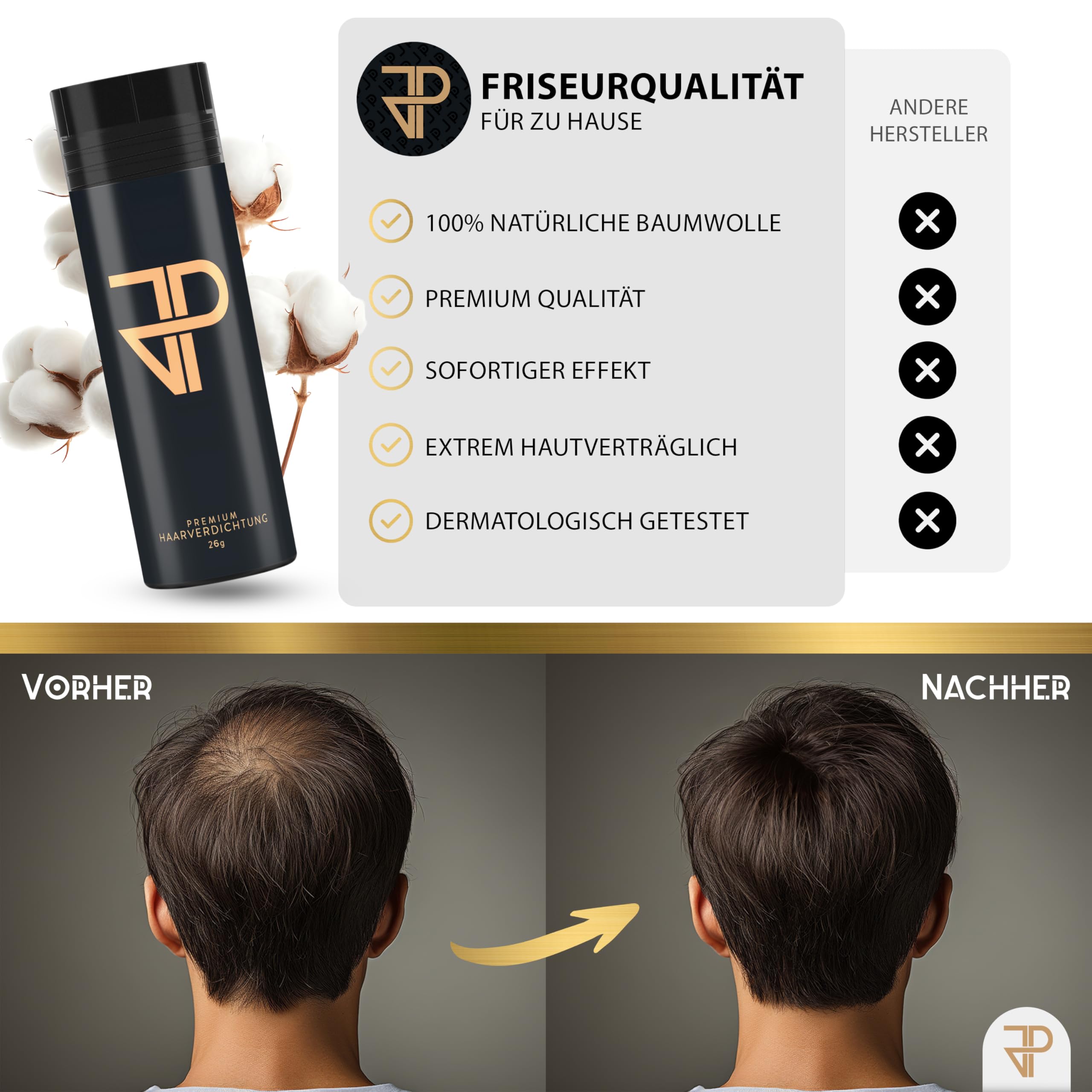 JP Confidence - Premium Streuhaar zur Haarverdichtung - Friseurqualität - 100% natürlich - Authentischer Look - für Männer & Frauen - Braun