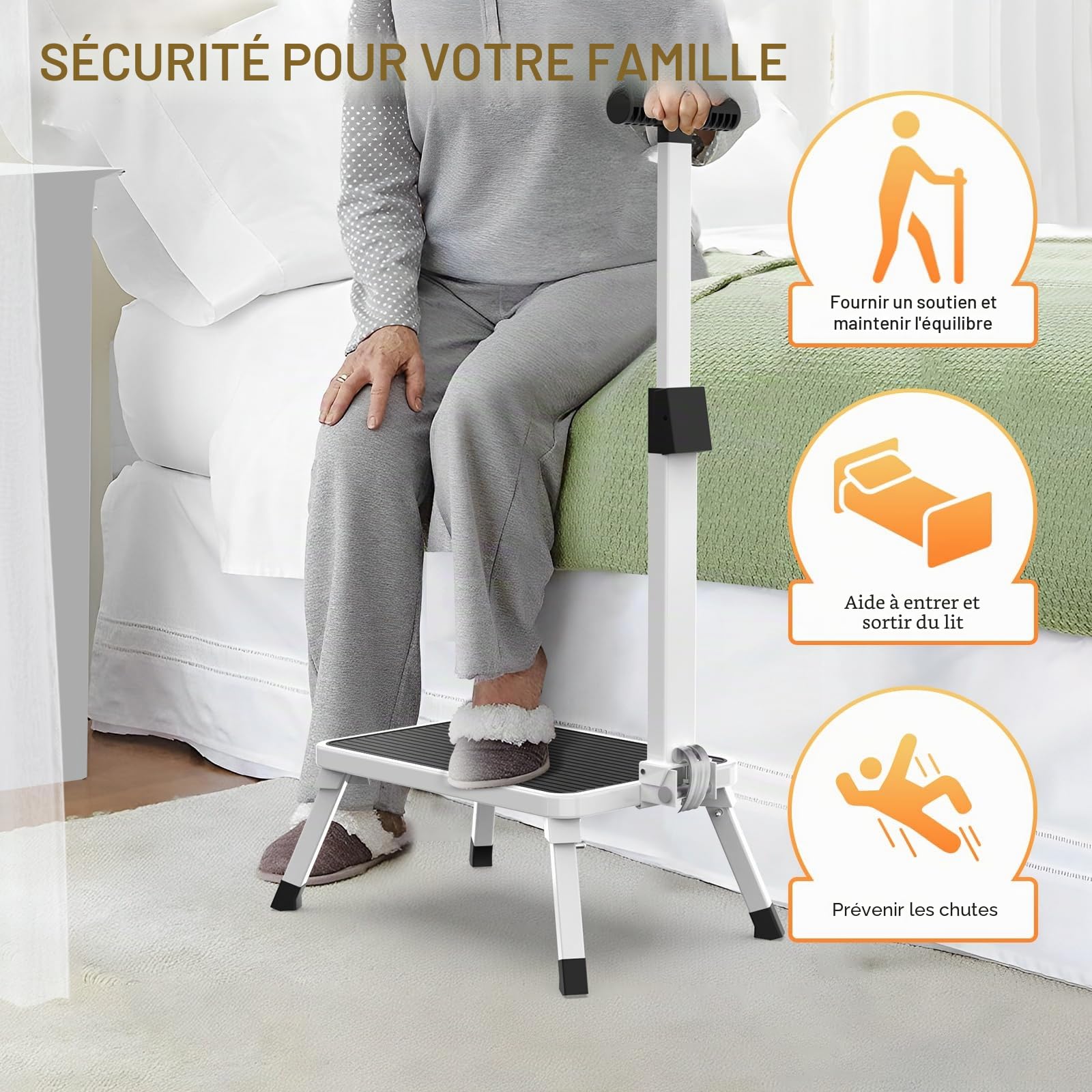 Escabeau pliable avec poignée, échelle à une marche antidérapante pour adultes, personnes âgées et enfants, cuisine, salle de bain et maison