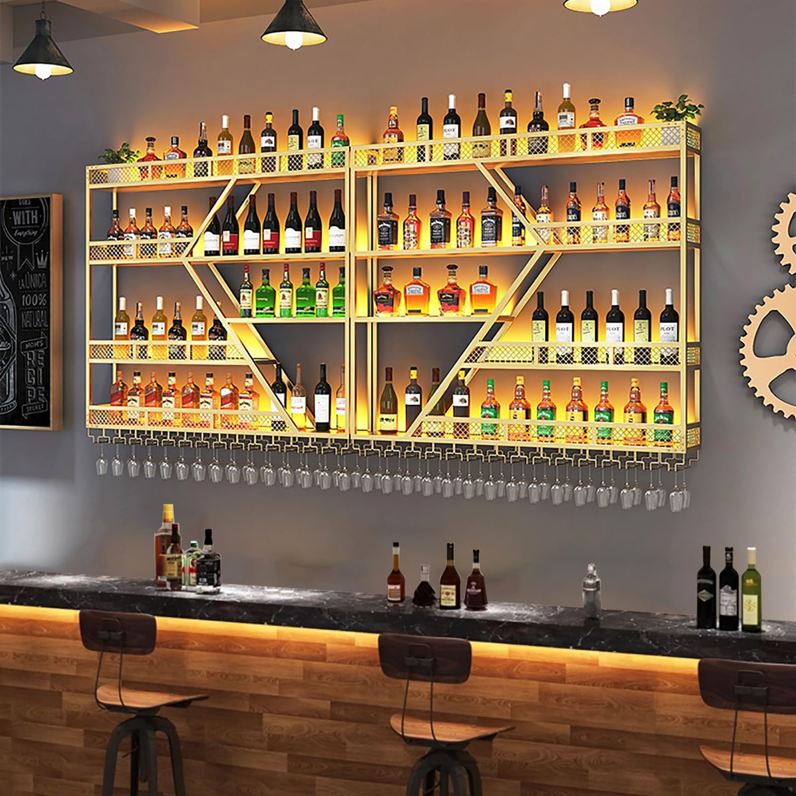 Portabottiglie da parete con portabottiglie leggero e gancio per bicchieri, elegante contenitore per vino per cucina o cantina, design salvaspazio per gli amanti del vino