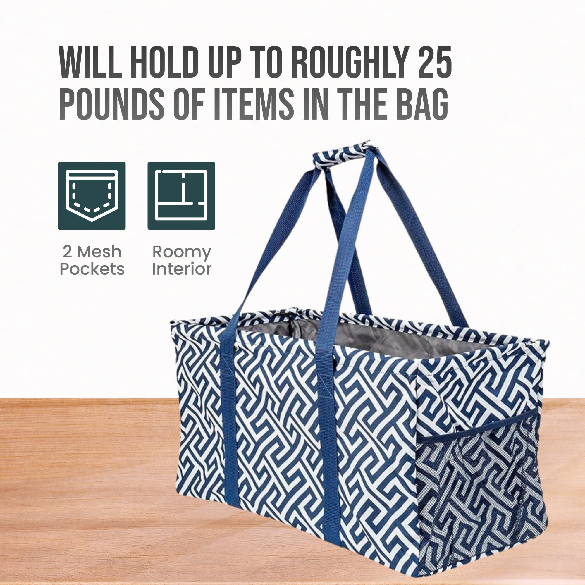 Extra Large Utility Tote Bag - Oversized Collapsible Pool Beach Canvas Basket