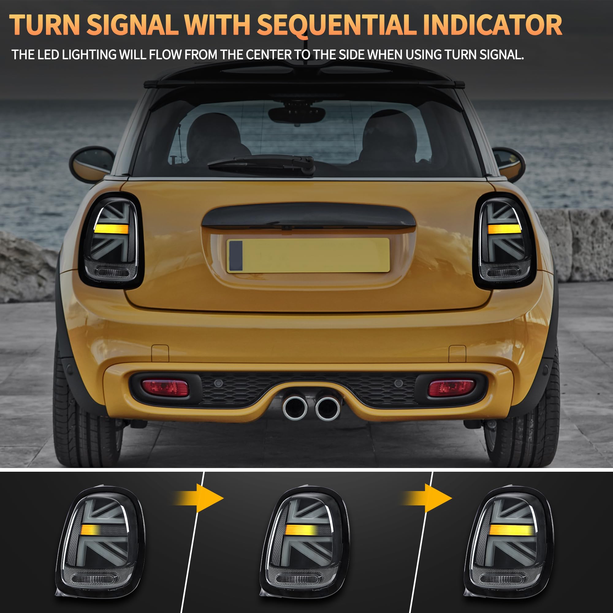 VLAND Rückleuchten Kompatibel für Mini Cooper F55 F56 F57 2014-2020, Mit E-Prüfzeichen,1 Satz (Schwarz/Schwarzer Zierring)