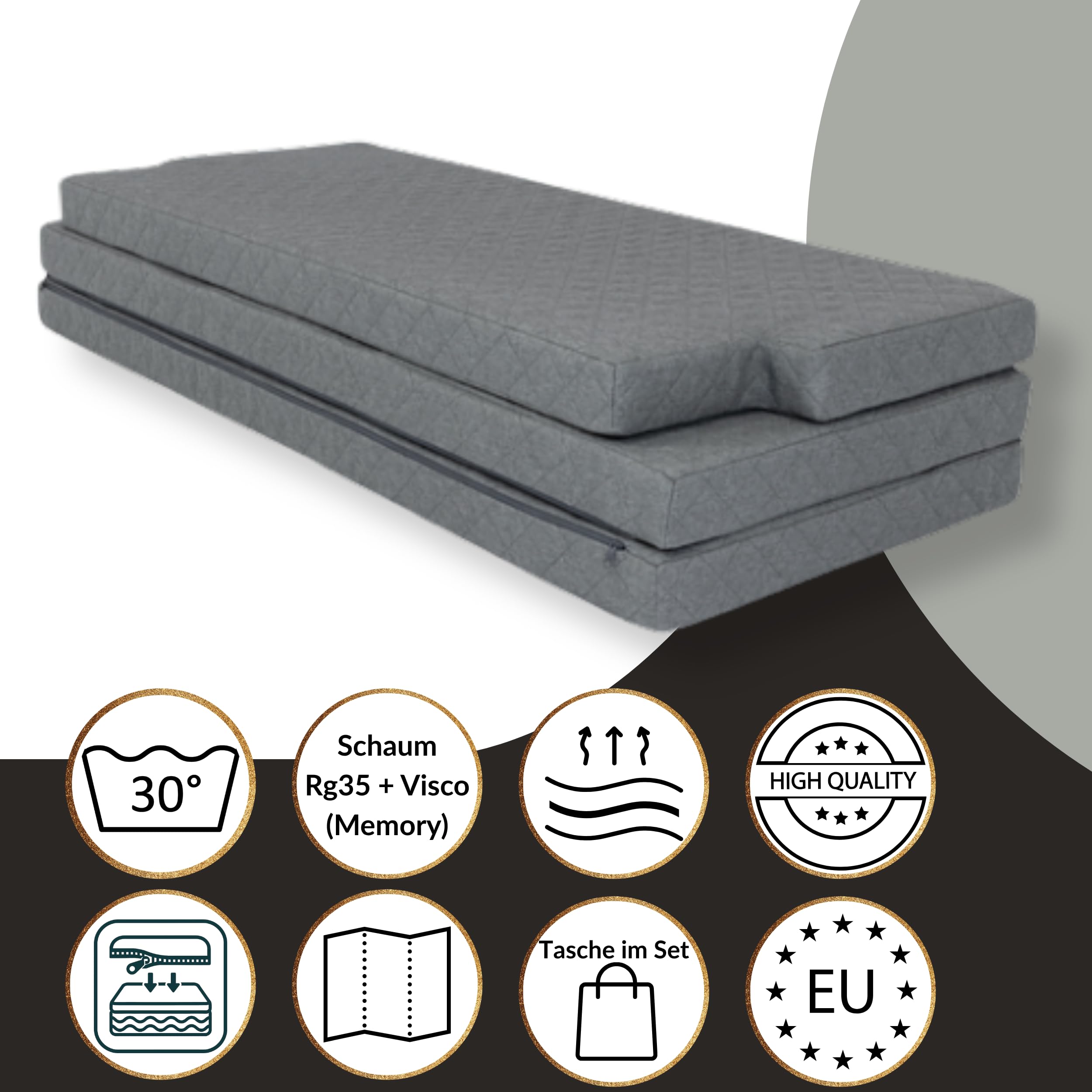Materasso per cabina VW Multivan T5/T6 – 3 pezzi – Materasso pieghevole per auto con memory foam & borsa per il trasporto | Materasso da viaggio per autobus adatto per VW T5 T6