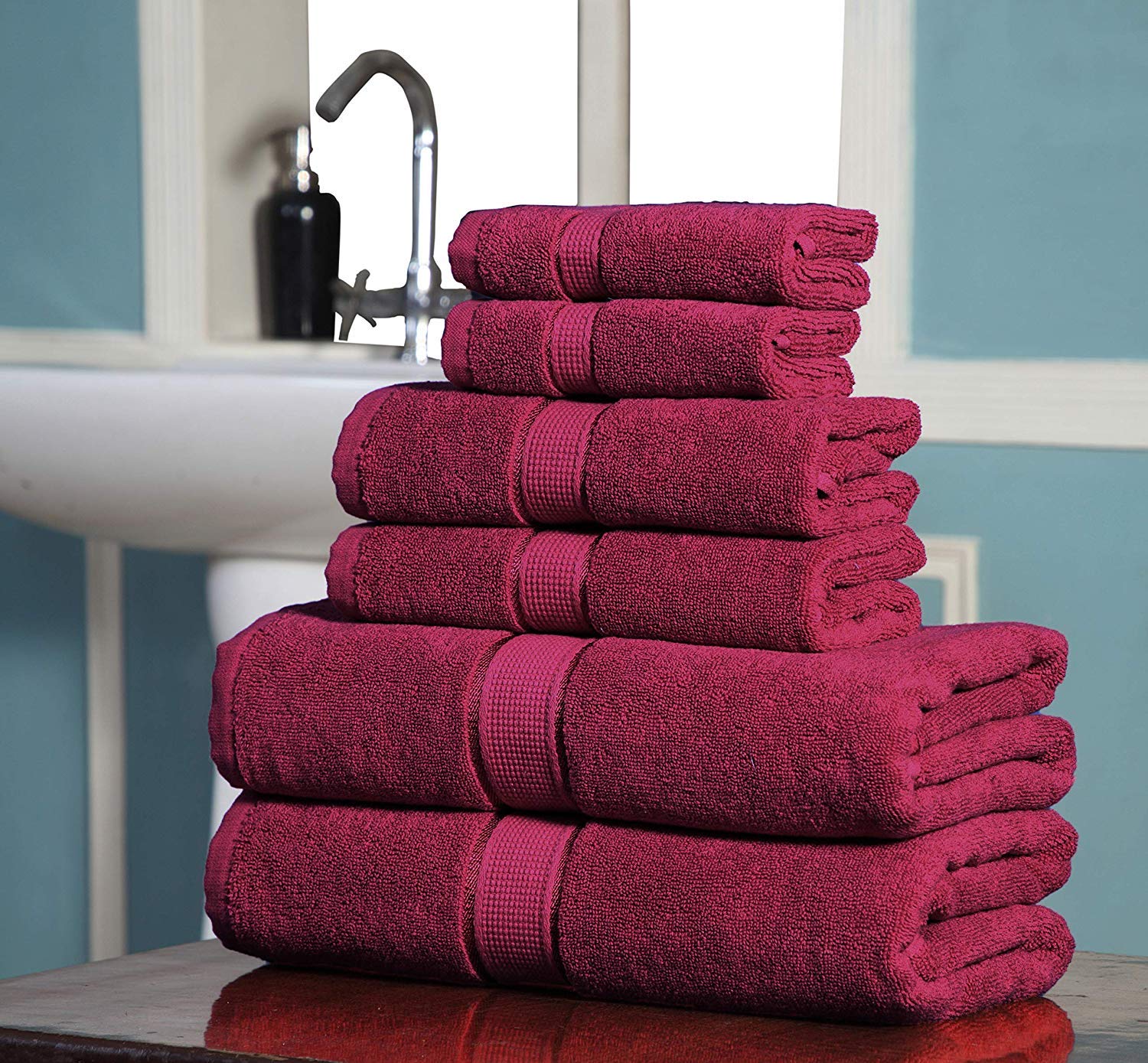 Excel Hometex 100% Luxurious Cotton 600 GSM 6PC Bath Towel Set (Ruby Red)