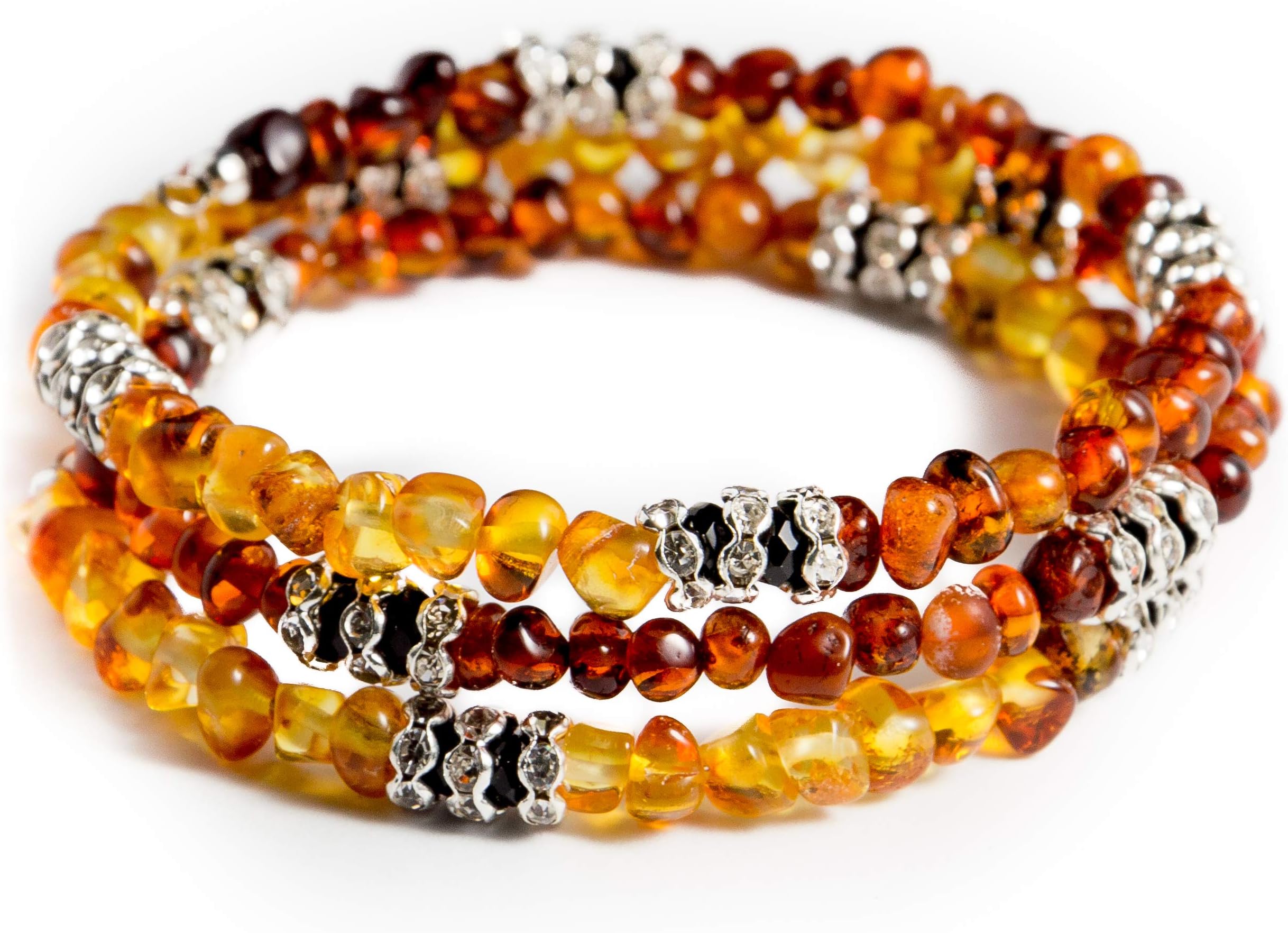 Baltic Amber Bracelet for Adult, Handmade Clean Polished Amber Jewelry- Wire Snake, up to 7.5โ wrist size
