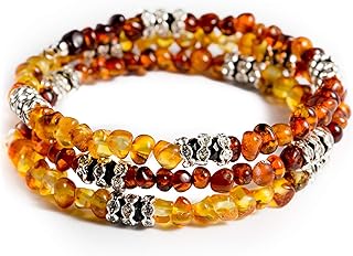 Baltic Amber Bracelet for Adult, Handmade Clean Polished Amber Jewelry- Wire Snake, up to