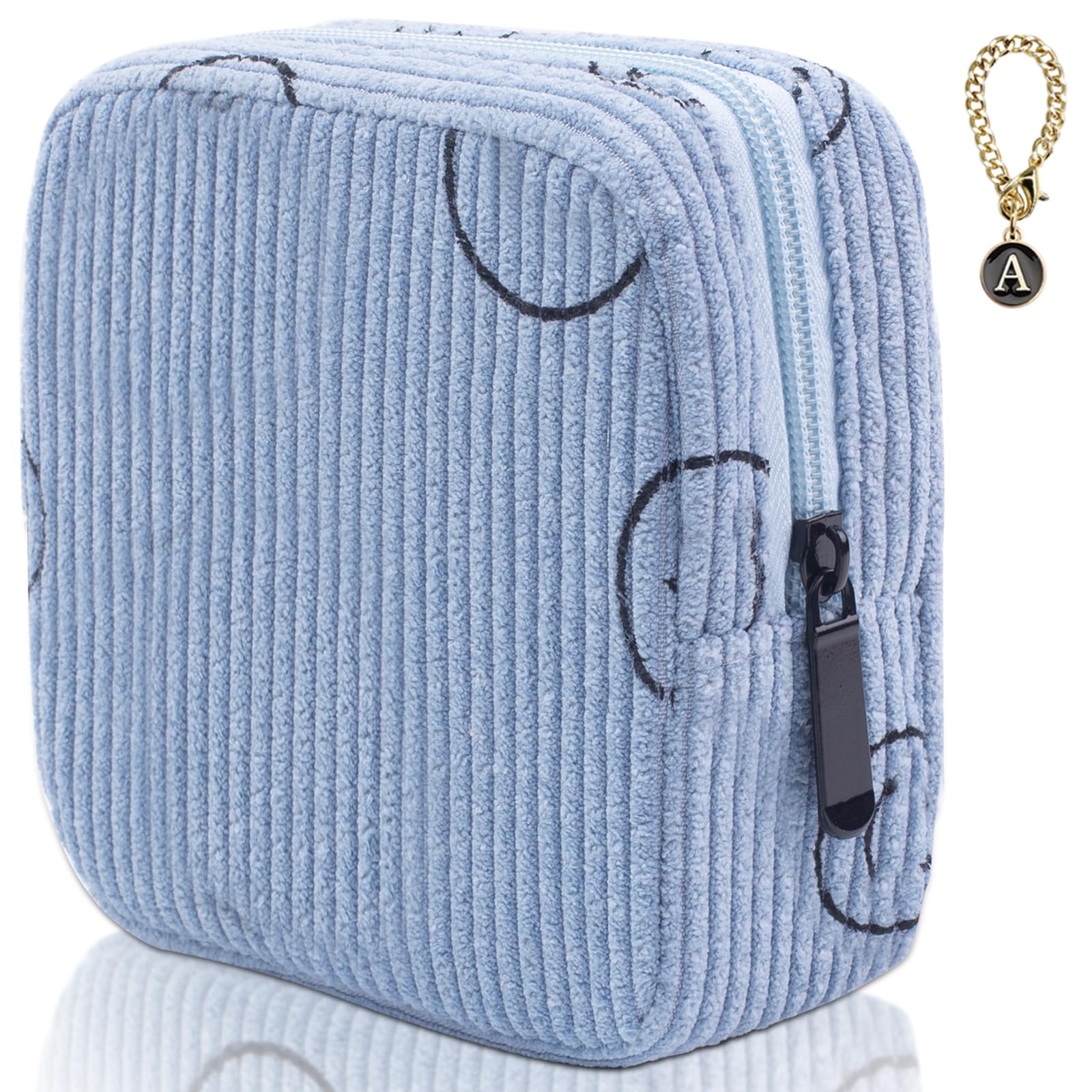 Teircno Sanitary Napkin Storage Bag, Corduroy Period Bag for Women, Cute Portable Period Pouch with Zipper, Sanitary Pads Bag Tampons Holder for Purse