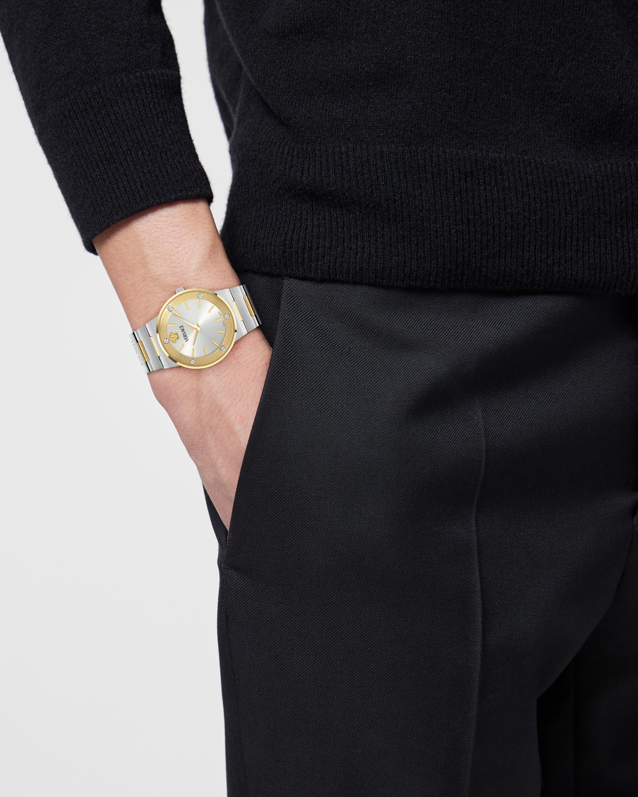 Versace Greca Logo Aereo Swiss Made - Reloj de Pulsera analógico de Cuarzo para Hombre