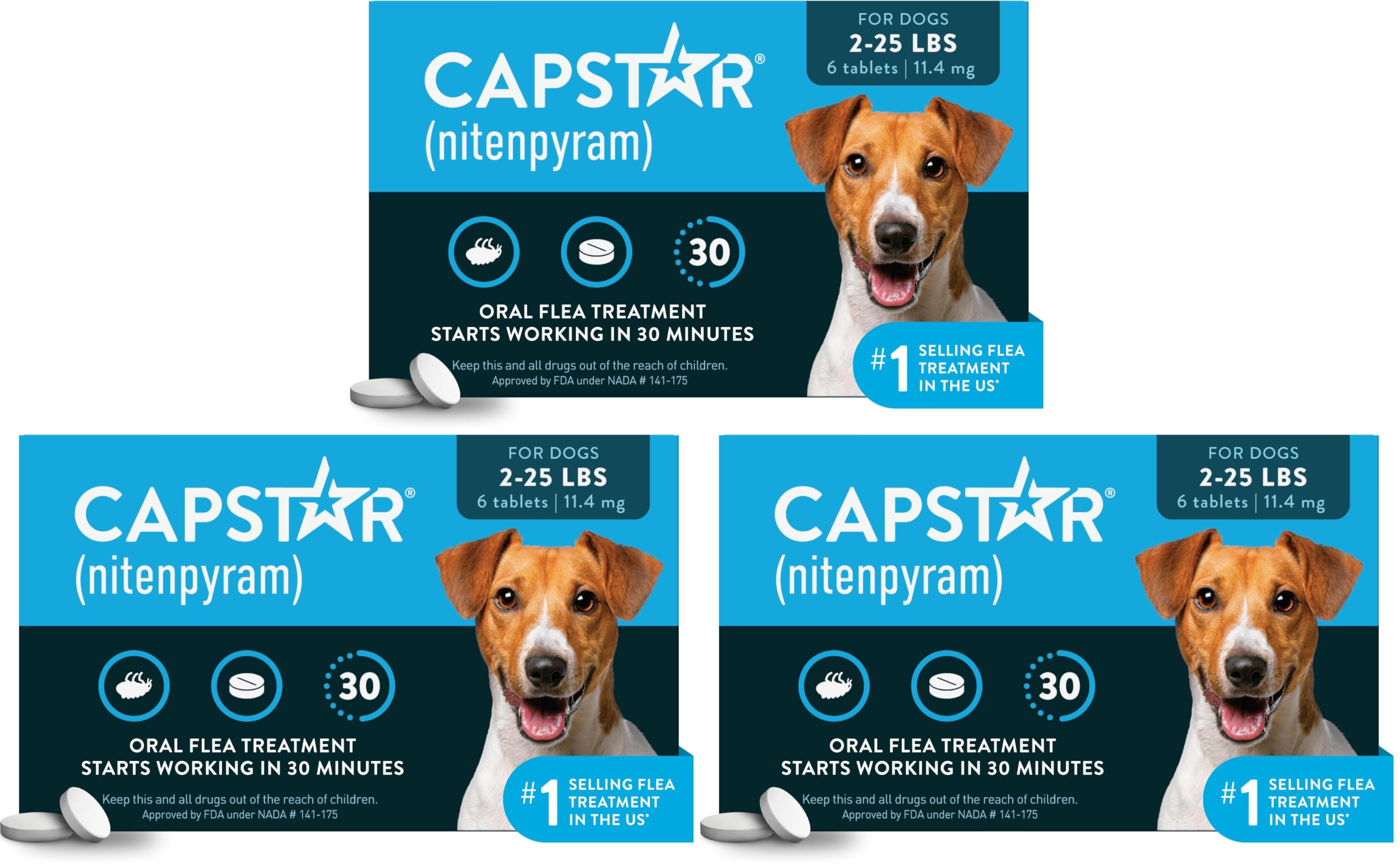 Capstar (Nitenpyram) Fast-Acting Oral Flea Treatment for Dogs 2-25 Lbs, Vet-Recommended Medication Tablets, Flea Tablets for Dogs Start Killing in 30 Minutes, 6 Doses (Pack of 3)