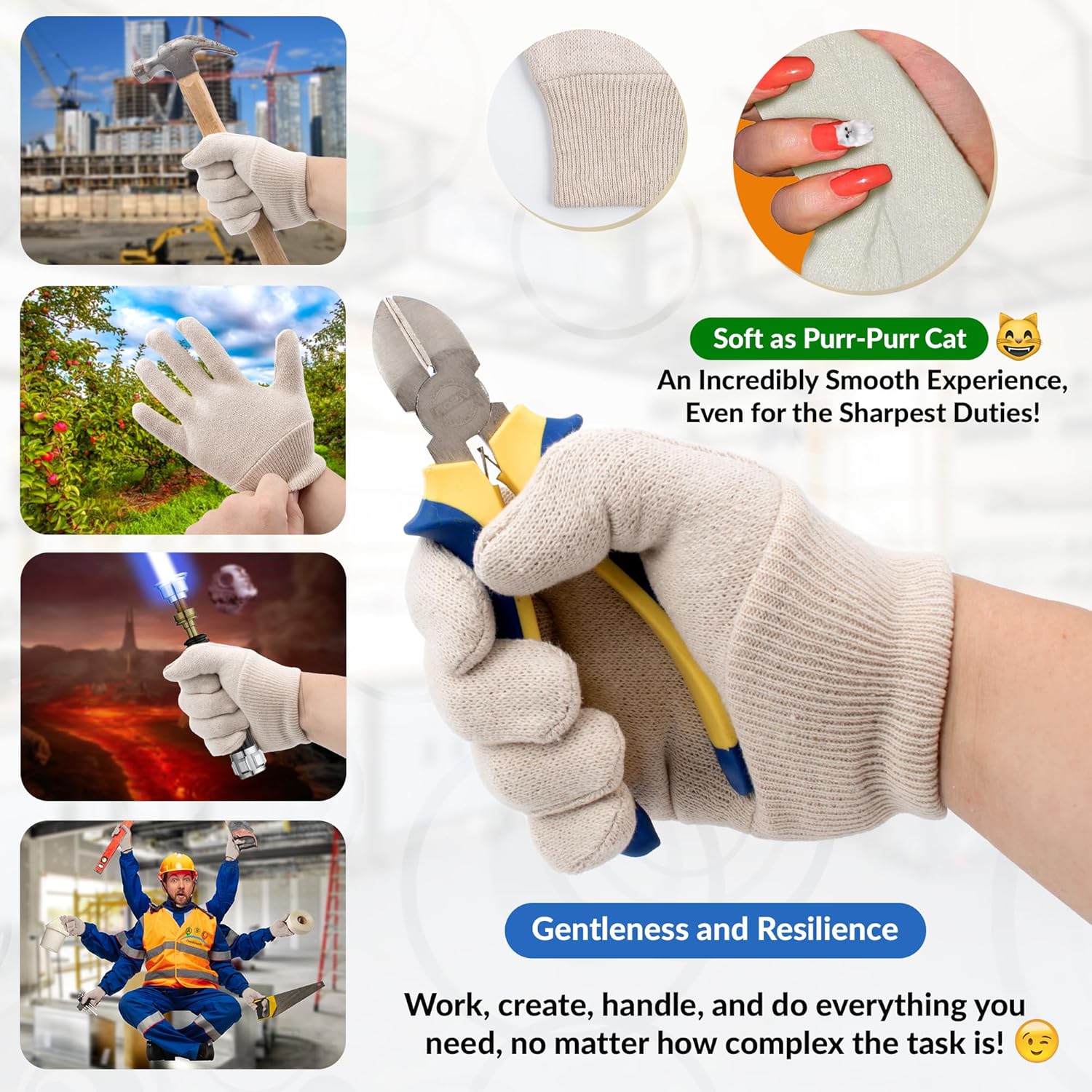 Jersey Gloves. Polyester and Cotton Jersey Work Gloves with Open Cuff. Machine Washable Cotton Gardening Gifts - Image 5