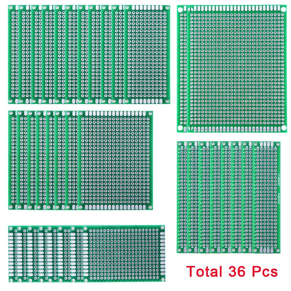 DollaTek 36Pcs prototipo Scheda PCB a Doppia Faccia 5 Dimensioni Protoboard Circuito Stampato Universale con Scatola per Fai da Te