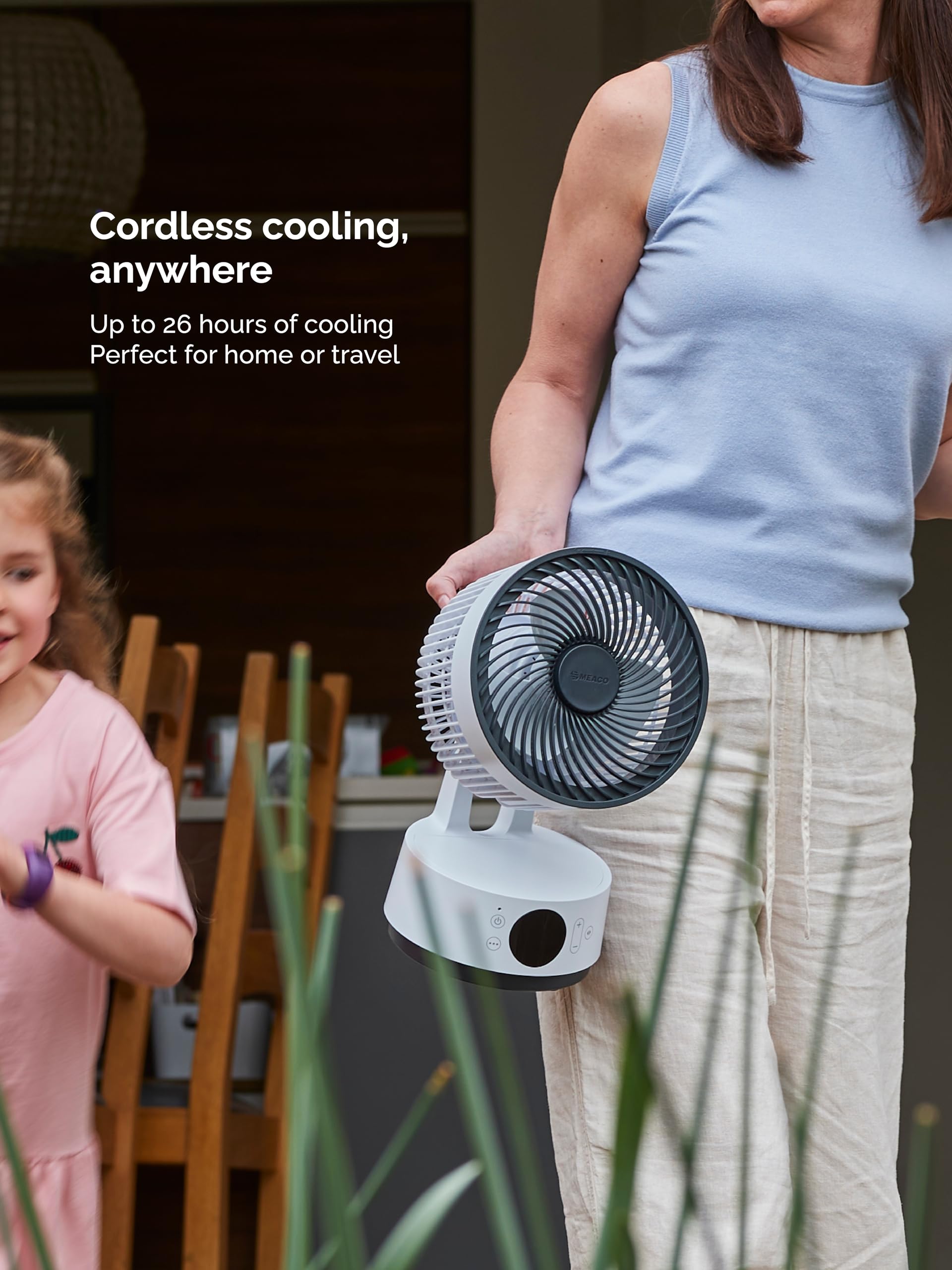 Meaco Fan Sefte® Tragbarer Akku-Luftzirkulator, 15,2 cm, 12 Geschwindigkeiten, 22 dB ultra-leise, kabellos, oszillierender Tischventilator, wiederaufladbar + Fernbedienung, 26 Stunden Laufzeit, 16 m