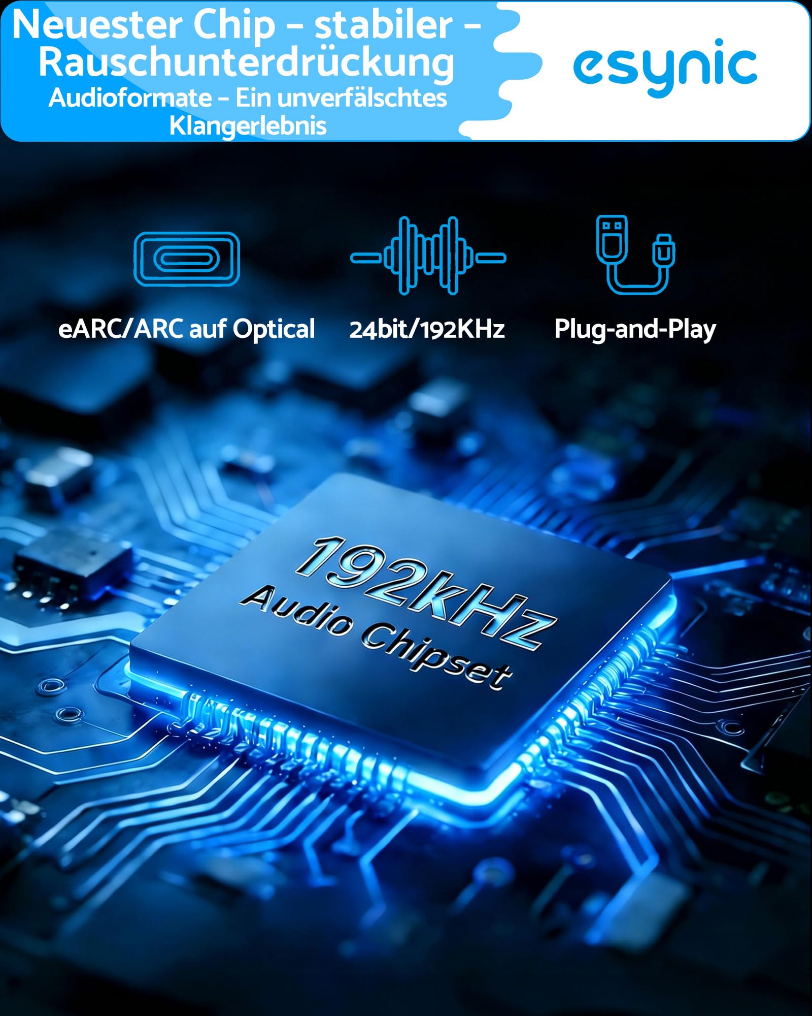 eSynic HDMI-auf-optischer Audio-Extraktor mit HDMI- und SPDIF-Kabel, unterstützt Audioformat 5.1 und 2.0 für HDTV auf Soundbar, kabellose Kopfhörer