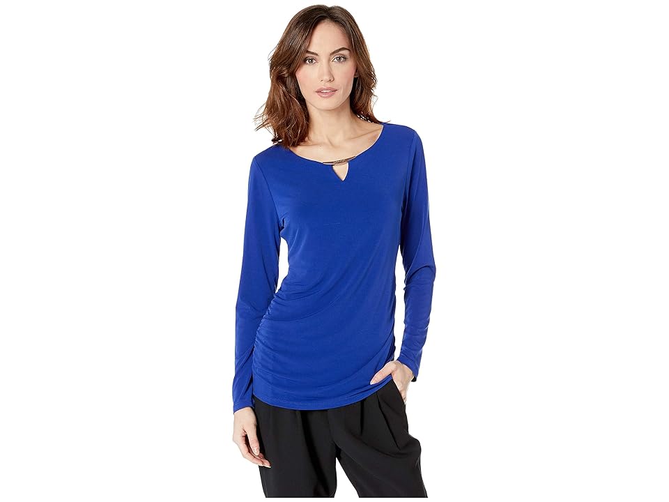 

Calvin Klein Long Sleeve with Ruching and Hardware (Ultramarine) Women's Clothing