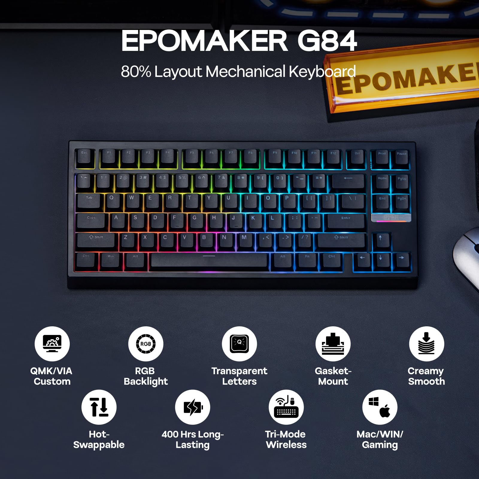 Amazon | EPOMAKER G84 80% RGBゲーミングメカニカルキーボード 2.4GHz