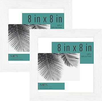 MCS Studio Gallery 8x8 Picture Frame White Woodgrain Engineered Wood, Wall Hanging & Easel for Tabletop Display, Square Photo Frame for Photos, Posters & Art Prints 2-Pack