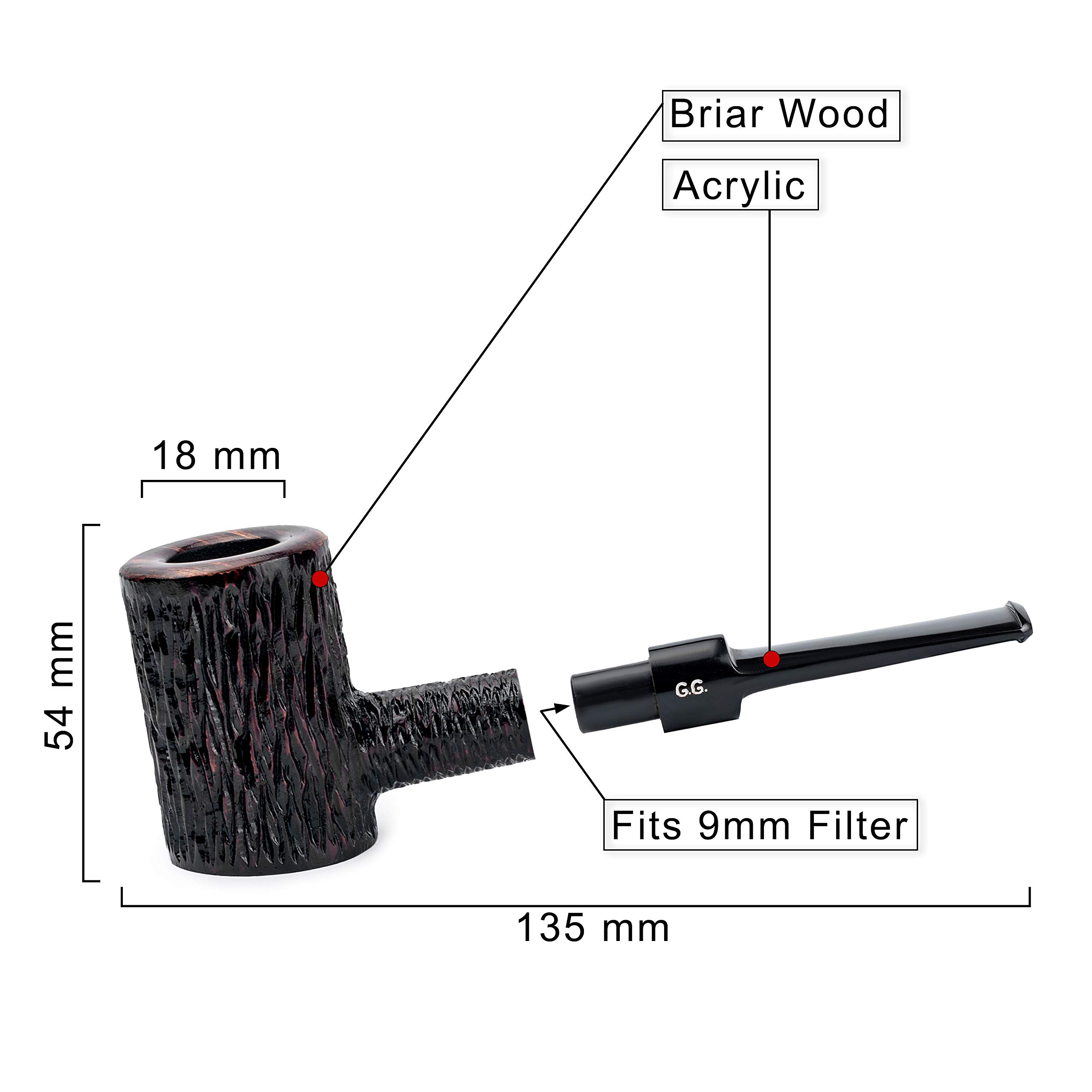 Drewniana Fajka do Tytoniu - Seria Poker, Ręcznie Wykonana z Wrzosu, Pasuje do Filtra 9mm (Rdza)
