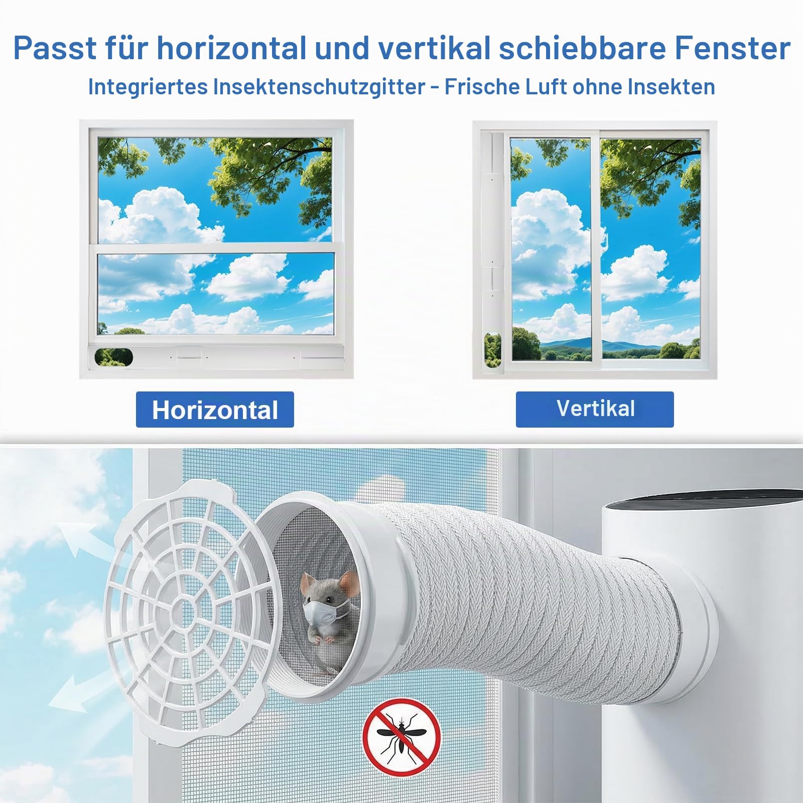 Klimaanlage Fensterabdichtung Kit, 4 Platte Mobile Klimagerät Fensterkit Verstellbar 43-150cm, Fenster Klimaanlage Abdichtung mit Adapter 130mm Abluftschlauch für Horizontalen Schiebefenster