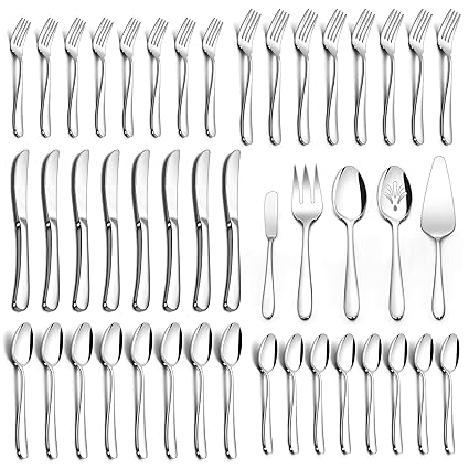 Herogo Heavy Duty Dinnerware Set With Serving Utensils, Modern Heavy Weight Stainless Steel 65 Piece Cutlery Set For 8, Elegant Home Wedding Silverware Suitable For