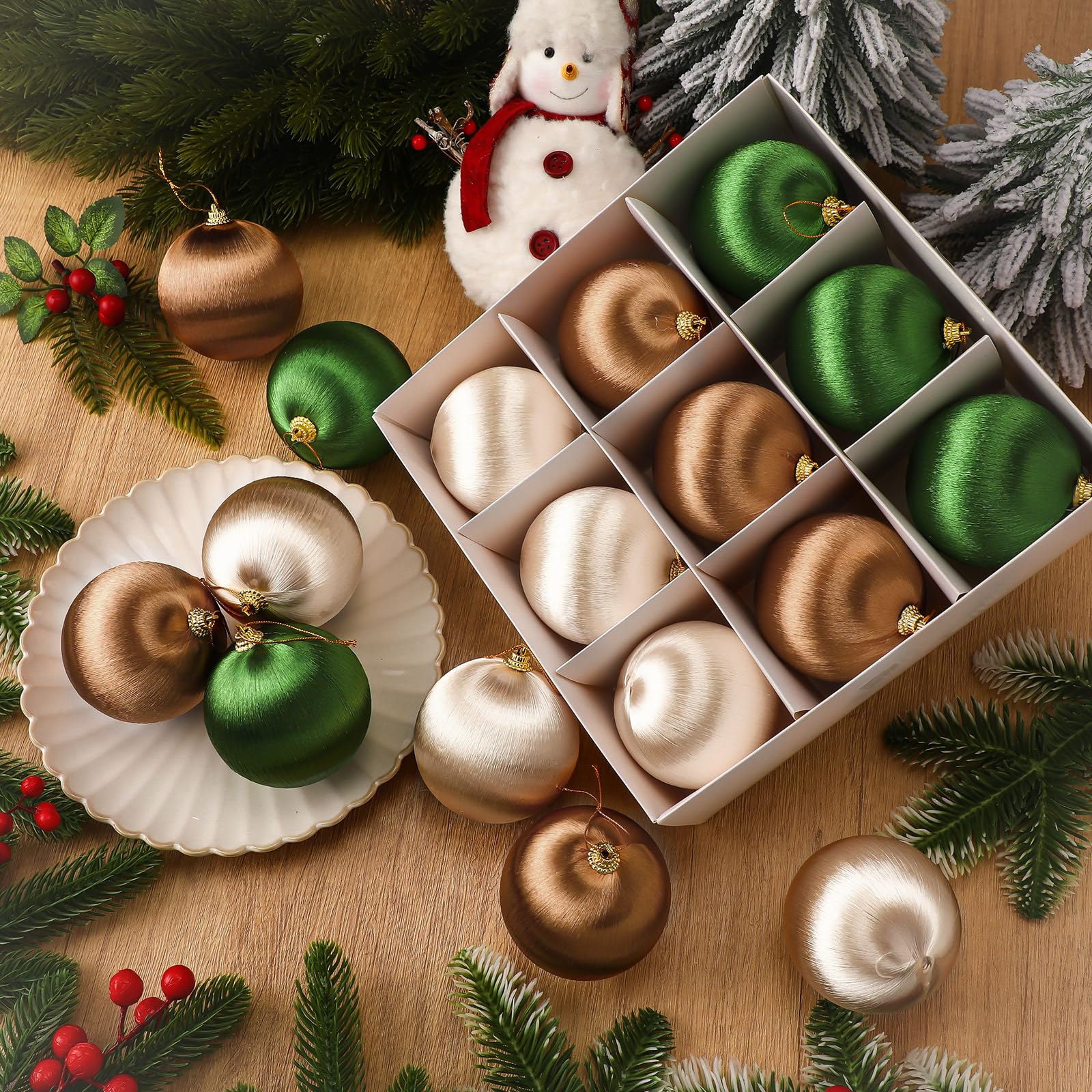 Hungdao Lot de 18 boules de Noël en satin de soie à suspendre pour décoration de Noël, décorations de fête (8 cm, rose)