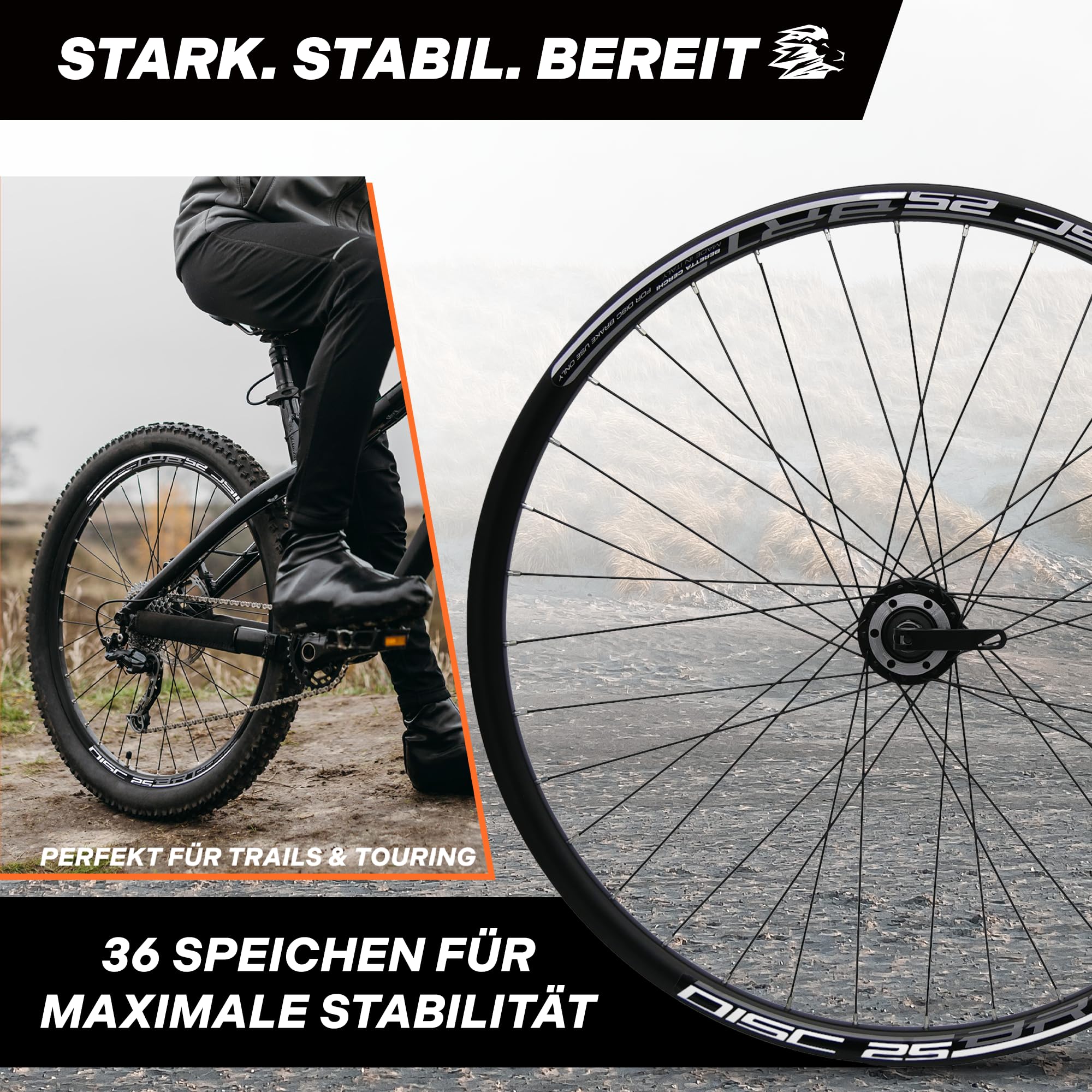 MTB Hinterrad 27,5 Zoll Fahrrad Laufrad - Scheibenbremse 6-Loch - QR 9/10×135 - Schraubkranz 7/8-fach – Alu Felge & Nabe - 36 Speichen - Schwarz - LOEVELOSI