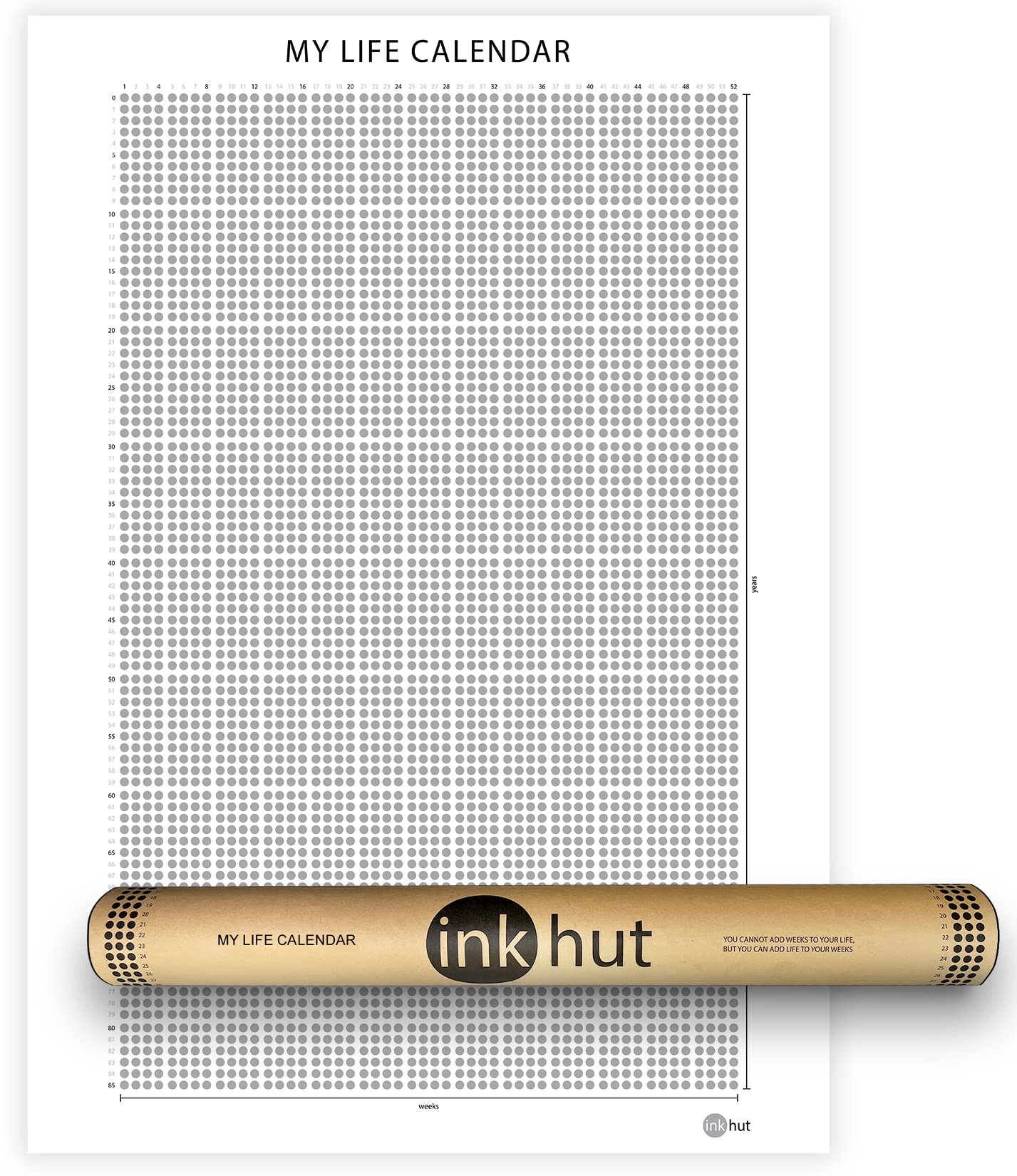 Ink Hut My Life Calendar Scratch-Off Poster - Easy Peel Silver Foil, Thick Matte Laminated Paper - Gift Box Tube - Unframed - Motivational Wall Art Decor For Home Office - 16.5 x 23.4 inches, A2 size