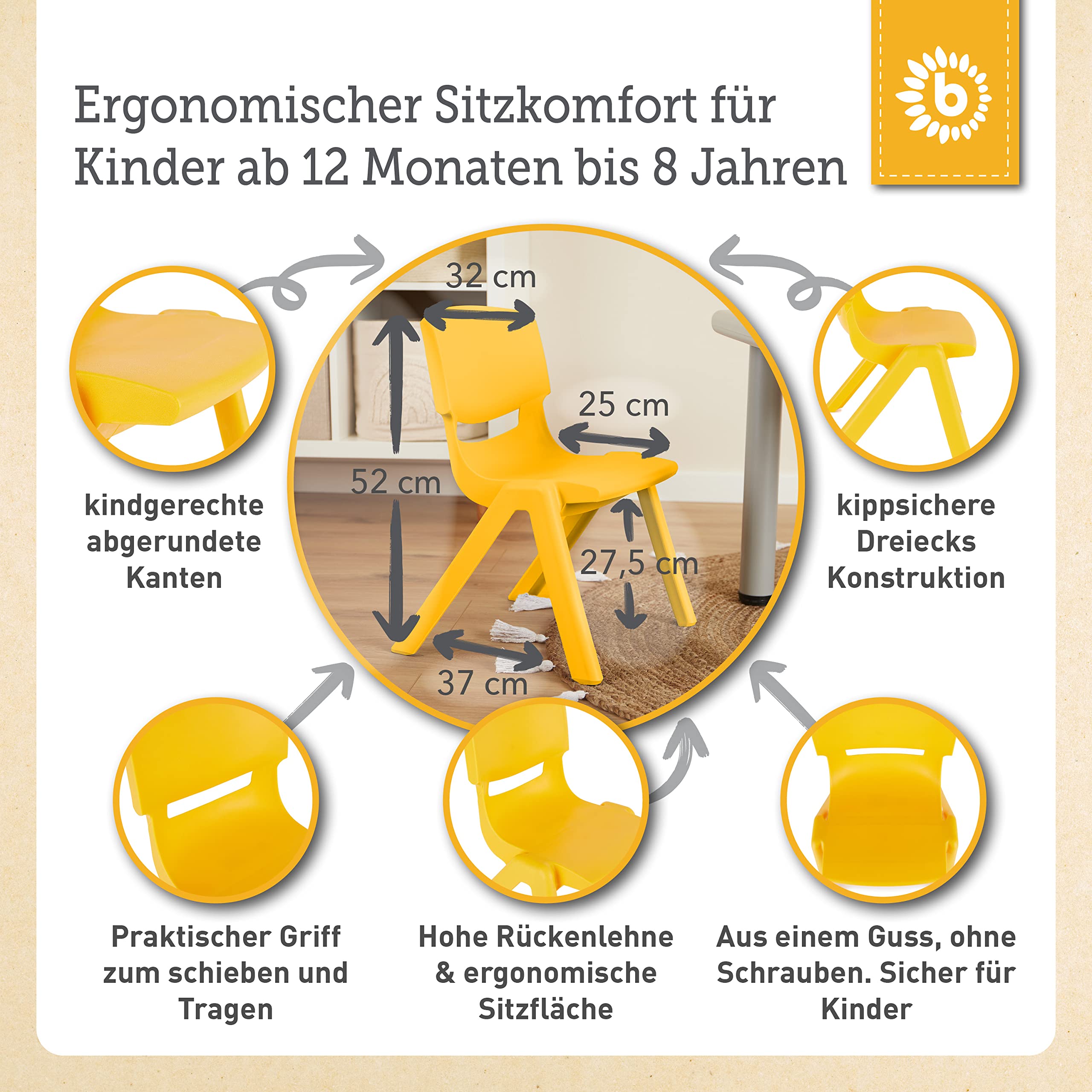Bieco Kinderstuhl ab 1 Jahr bis 80 kg belastbar stapelbar | drinnen draußen gartenstuhl Kinder Stuhl kinderzimmer klappstuhl ab 3 Jahre ab 2 Jahre Stuhl Kinder hocker Plastik kindersessel Kleinkind