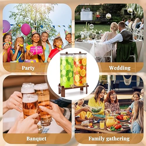 Miniatura 6 de Paquete de 2 dispensadores de bebidas de vidrio de 4 galones con soporte de madera de acacia y tapa, dispensador grande de bebidas de vidrio con