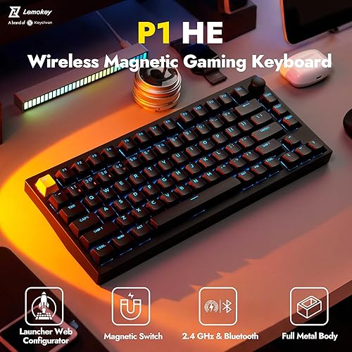 Miniatura 2 de LEMOKEY Teclado mecánico inalámbrico P1 HE 75% para juegos con interruptores magnéticos Gateron de doble riel versión de perilla, QMK 2.4 GHz