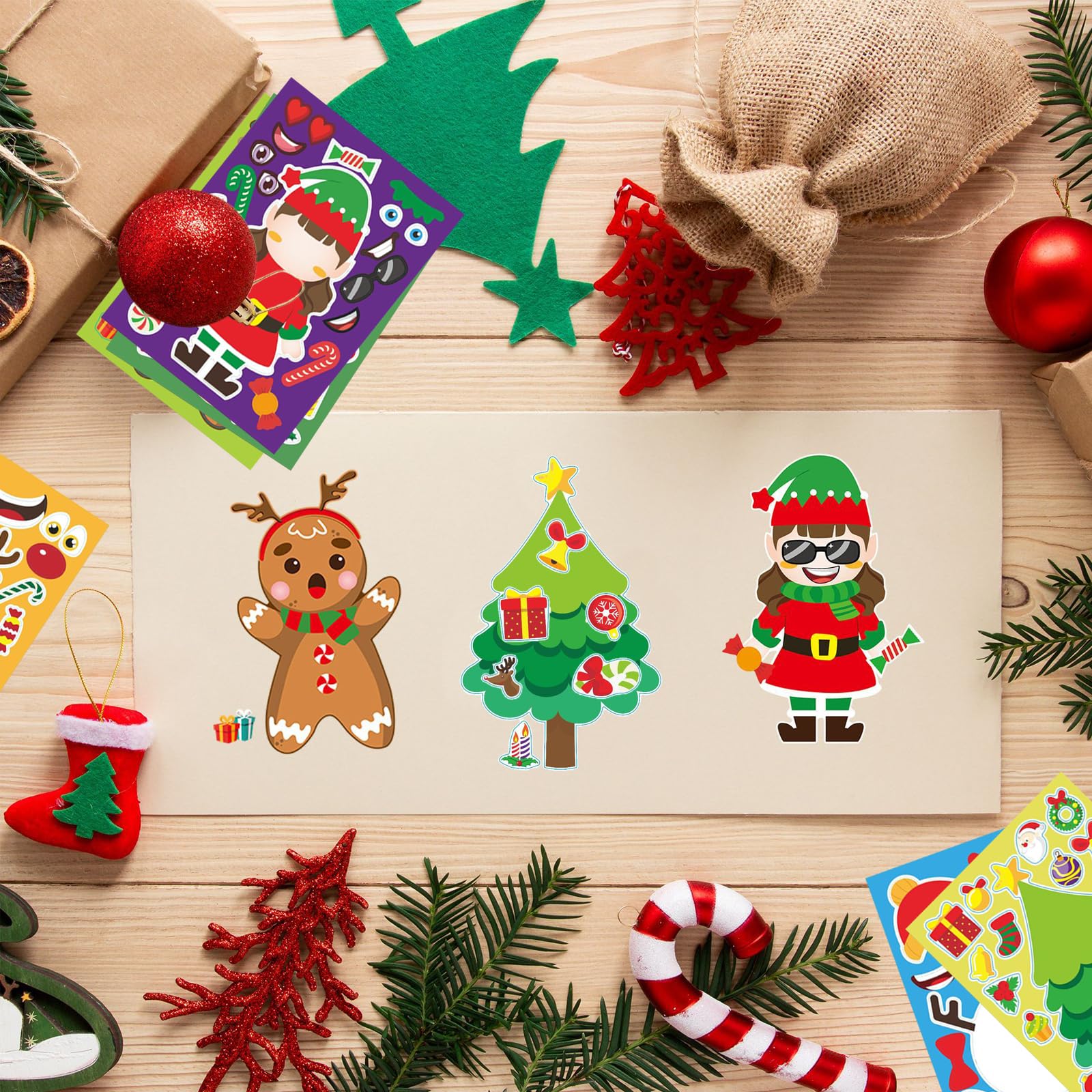 Azxndy 12 Sheets Christmas Characters Tree Make Your Own Personalized DIY Cartoon Stickers for Kids,Match Make A Face Stickers Art Crafts Suitable for Christmas Party Supplies Gifts - Image 4
