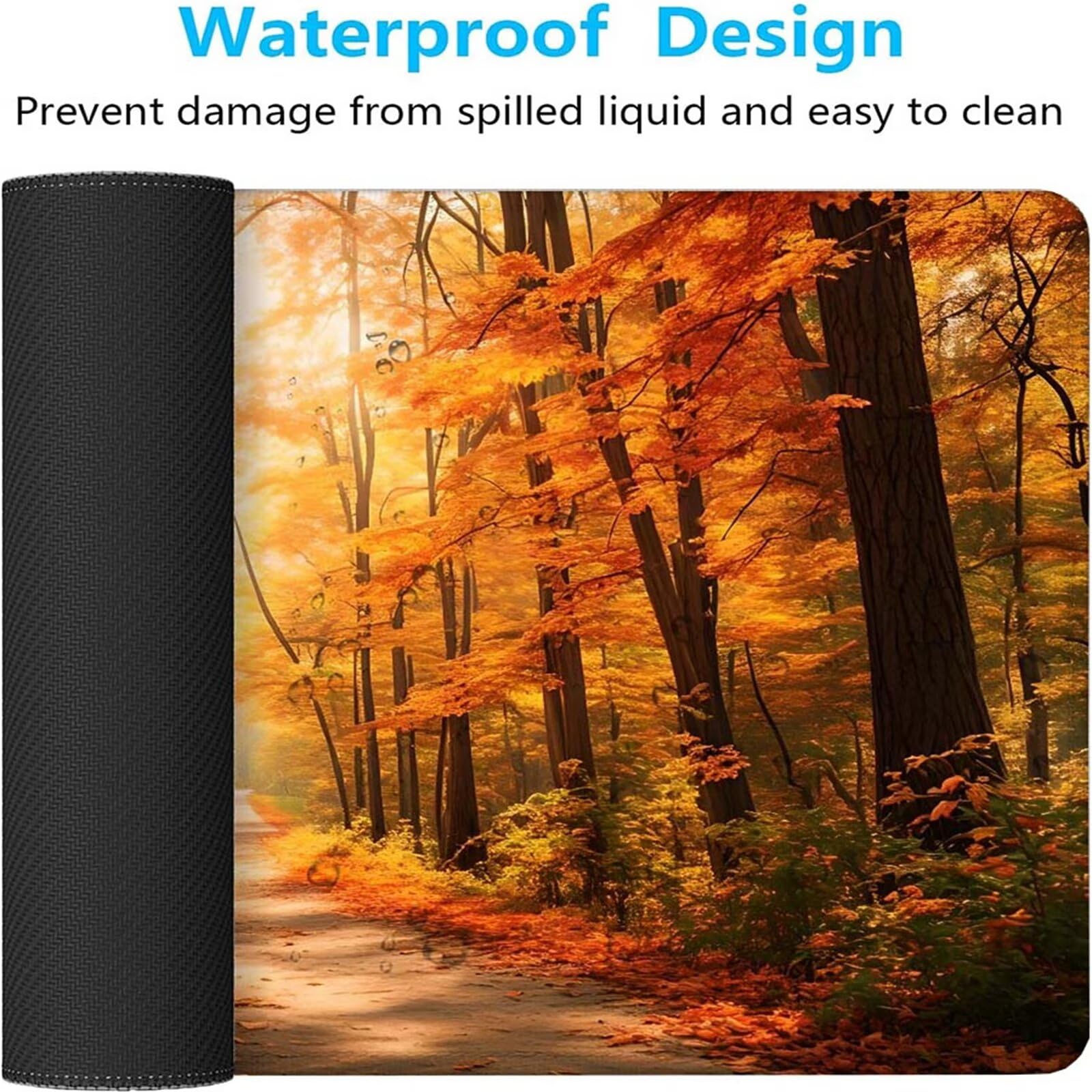 Alfombrilla Ratón Otoño Bosque Alfombrilla Ratón XXL 1400x600x3mm Mouse Pad Resiste Salpicaduras, Extendida de Gran Tamaño con Bordes Cosidos, Mejora la Precisión y la Velocidad, Antideslizante y-389