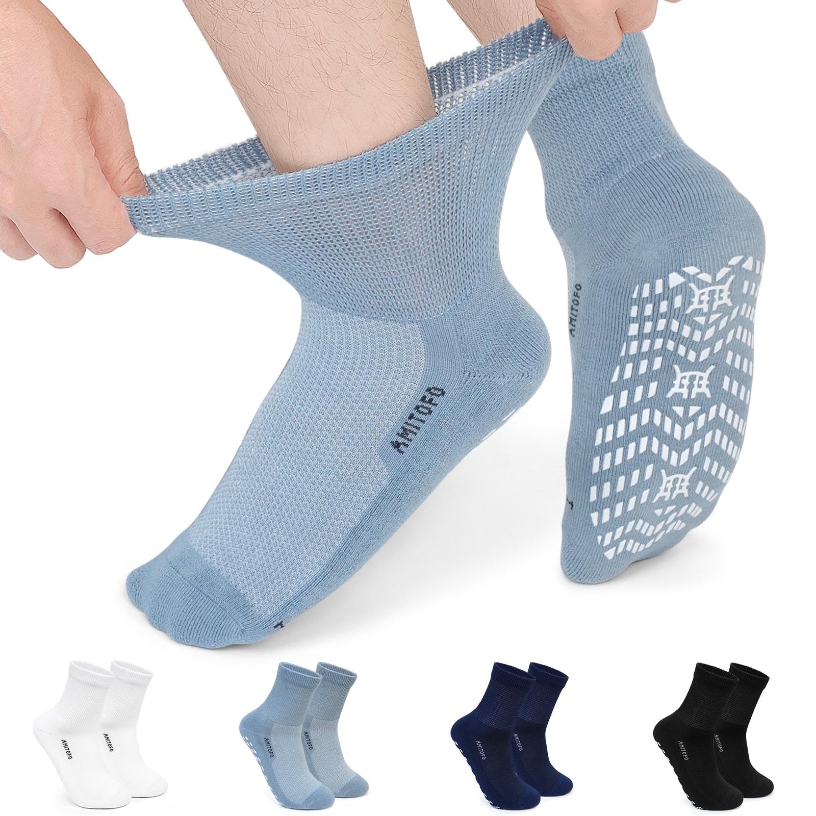 LOFIR Chaussettes Diabétiques Antidérapantes pour Femme: Socquettes Sans Couture Sans Élastique en Bambou pour Personnes Âgées aux Pieds Enflés et Femmes Enceintes 4 Paires 39-50