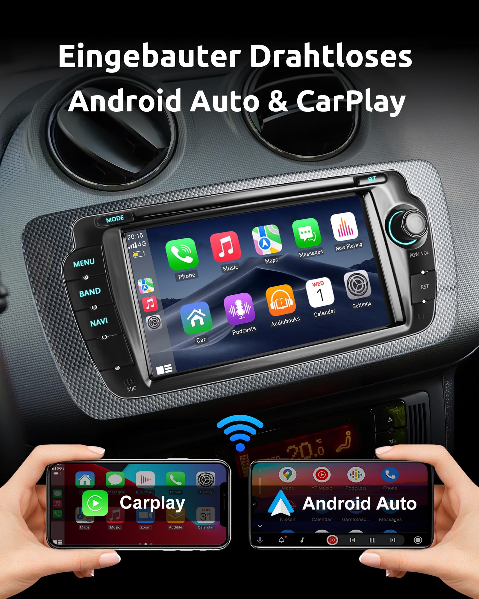 ESSGOO 2+64G Android 15 Drahtloses Carplay und Android Auto Autoradio Für Seat Ibiza IV 6J 2009-2013, 7 Zoll Touchscreen Bluetooth Car Radio mit FM RDS GPS WiFi