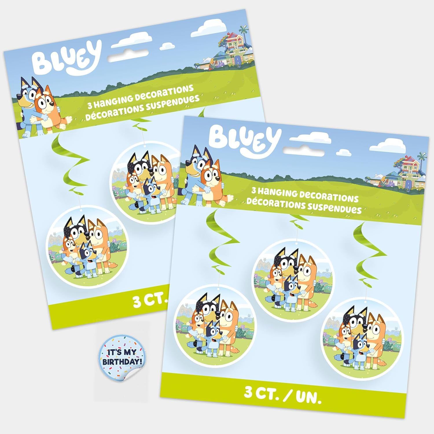 Bluey Birthday Decorations Party Supplies | Hanging Swirls 6 Pack | With Sticker | Officially Licensed