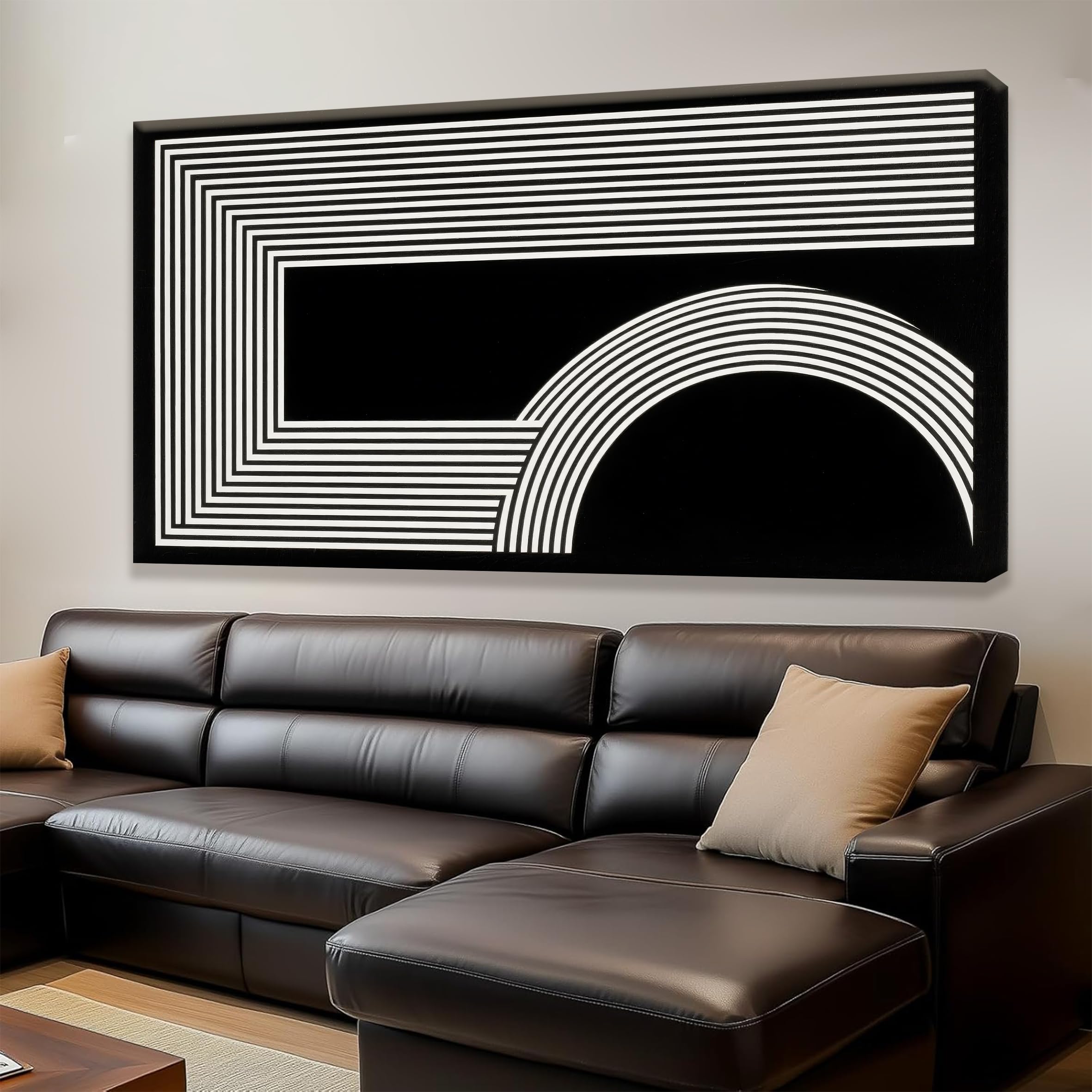 TAIJXAGSG Large Abstract Wall Art Black And White Wall Art Geometric Line Print Painting Artwork Canvas Art Wall Decor Simple Picture Artwork For